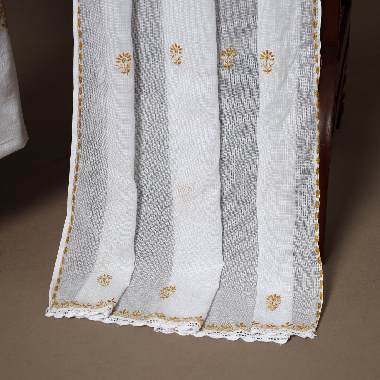 White - 2pc kota doria cotton unstitched lucknow chikankari