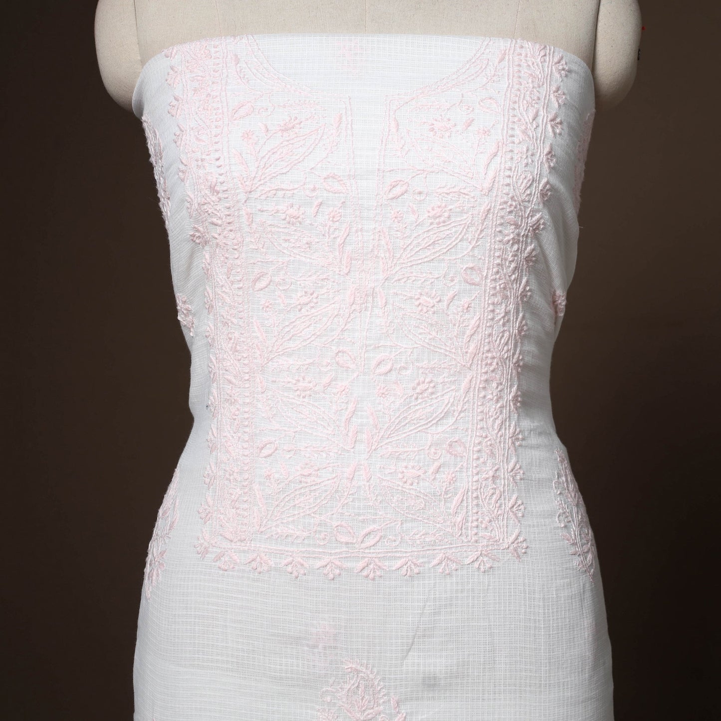 White - 2pc kota doria cotton unstitched lucknow chikankari