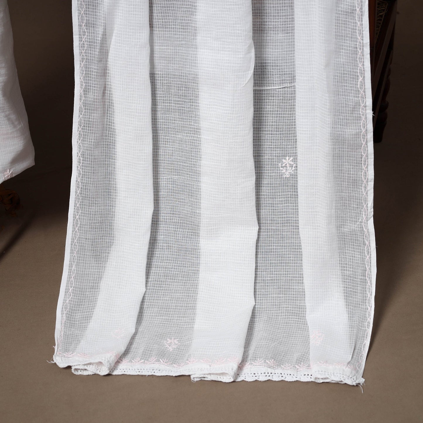 White - 2pc kota doria cotton unstitched lucknow chikankari