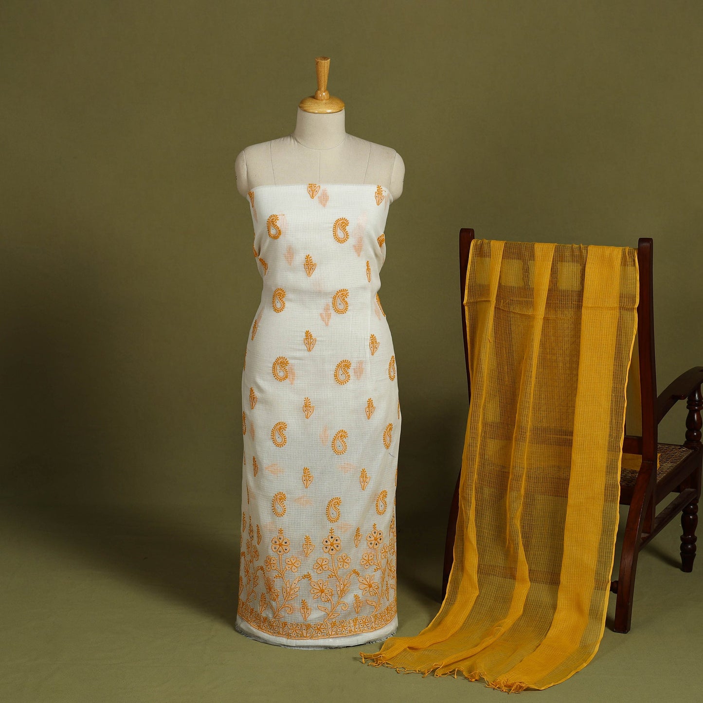 2pc Mukaish Hand Embroidery Kota Doria Chikankari Dress Material