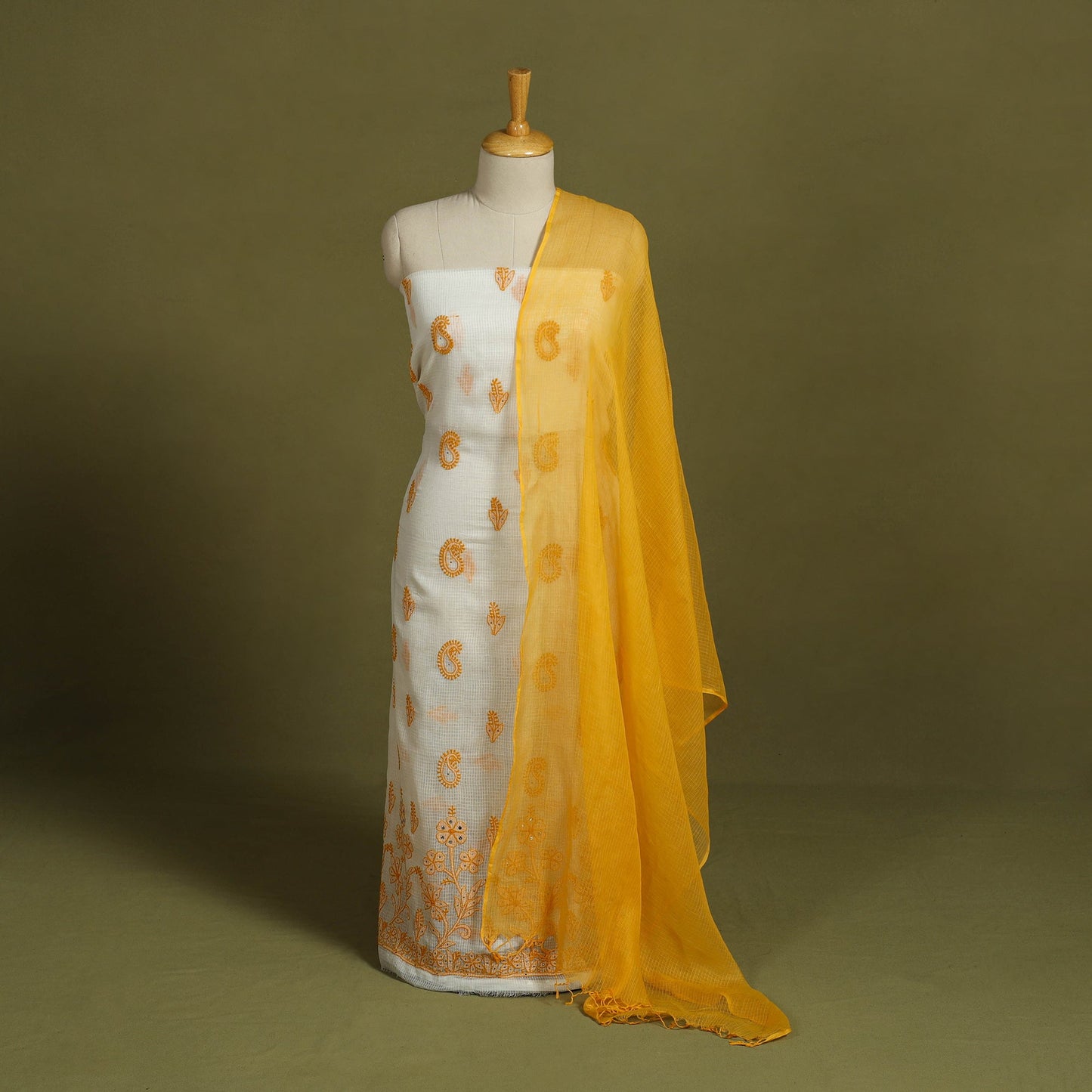 2pc Mukaish Hand Embroidery Kota Doria Chikankari Dress Material