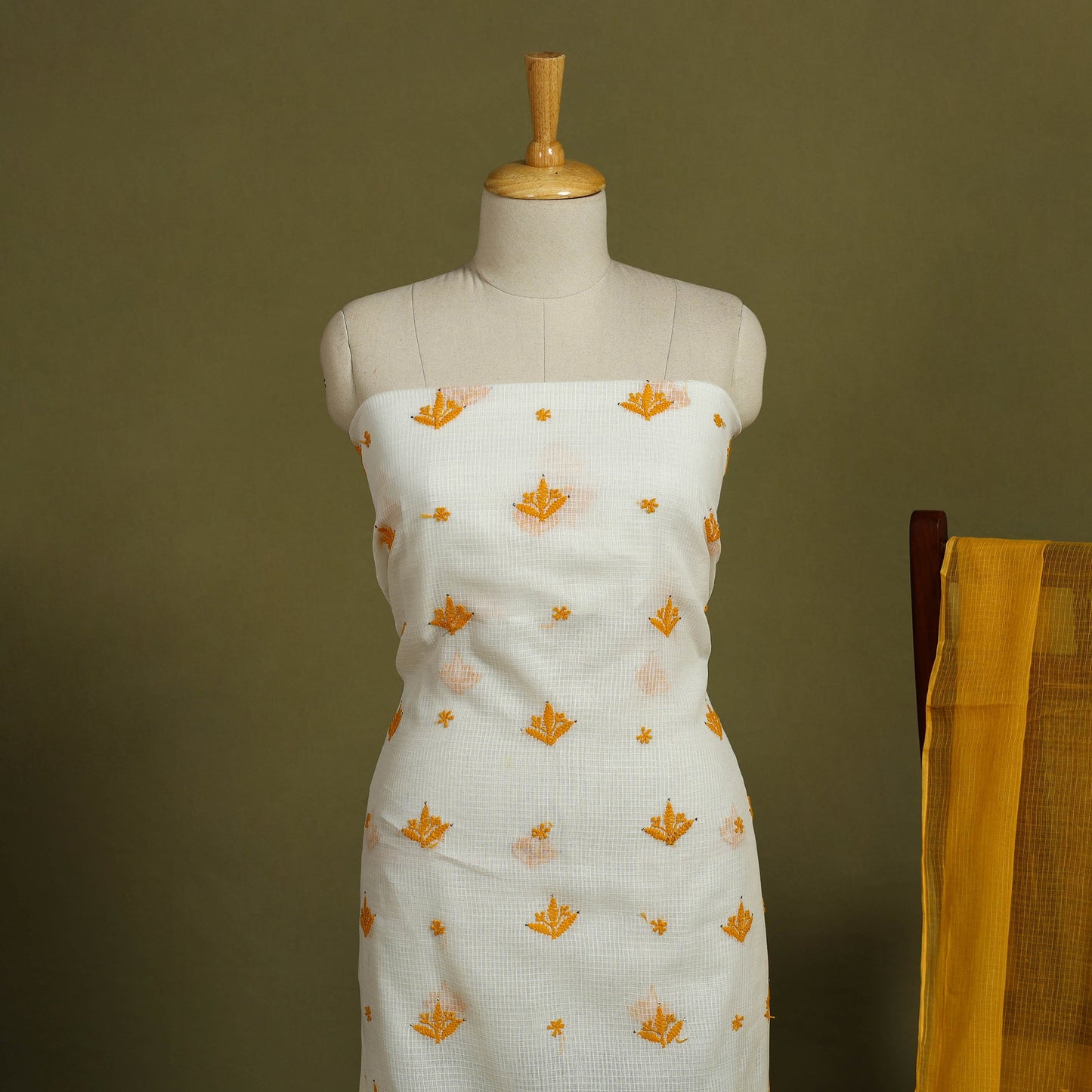 2pc Mukaish Hand Embroidery Kota Doria Chikankari Dress Material