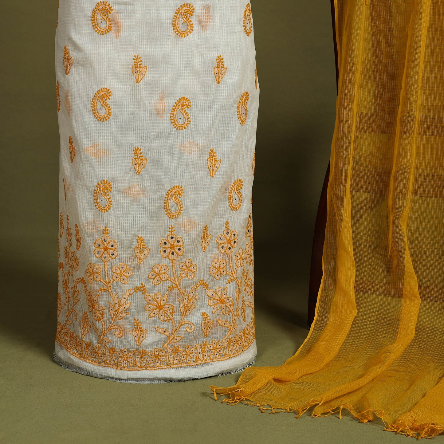 2pc Mukaish Hand Embroidery Kota Doria Chikankari Dress Material