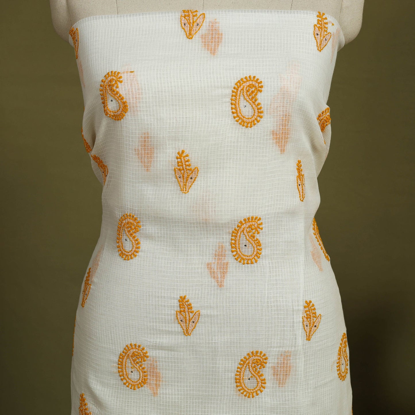 2pc Mukaish Hand Embroidery Kota Doria Chikankari Dress Material