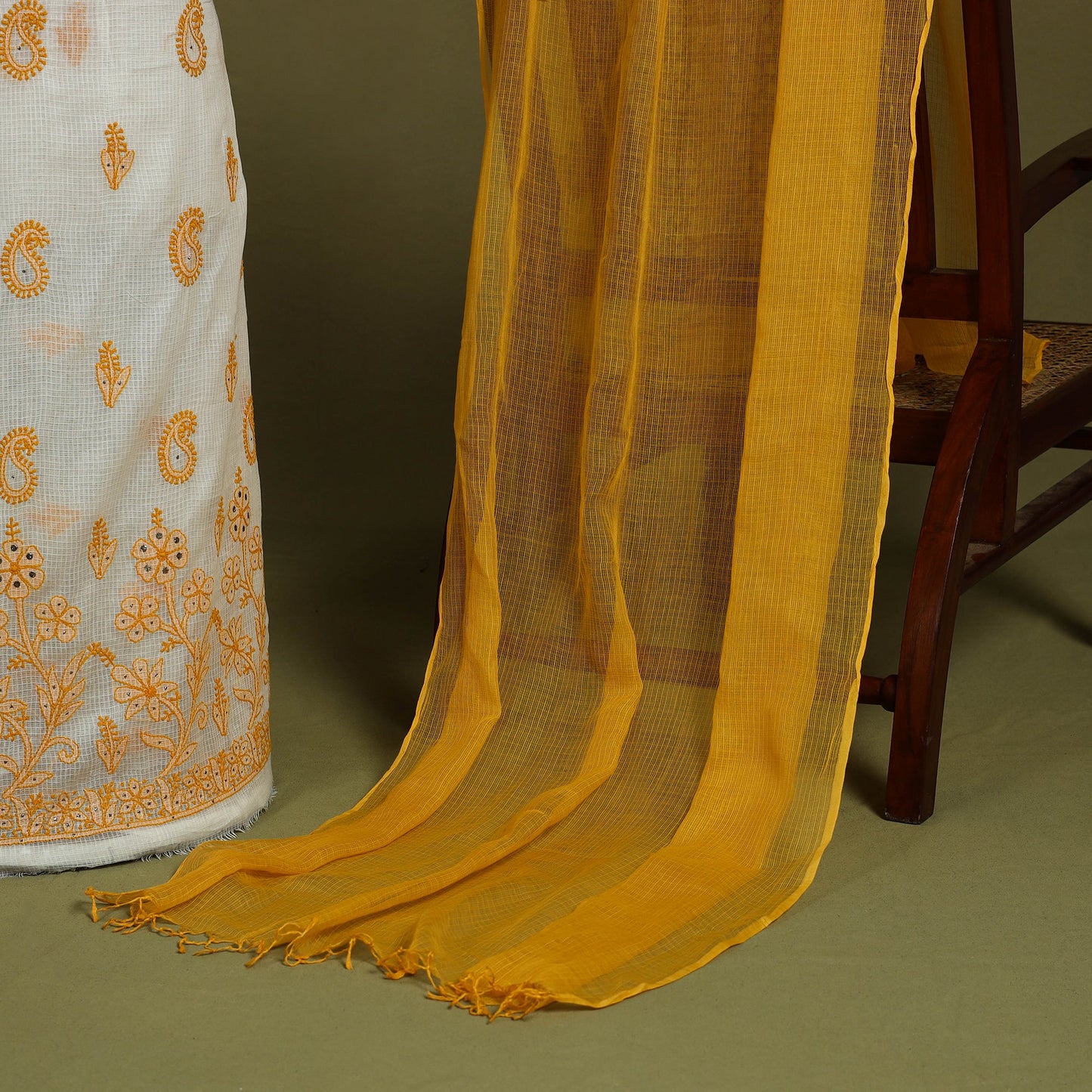 2pc Mukaish Hand Embroidery Kota Doria Chikankari Dress Material