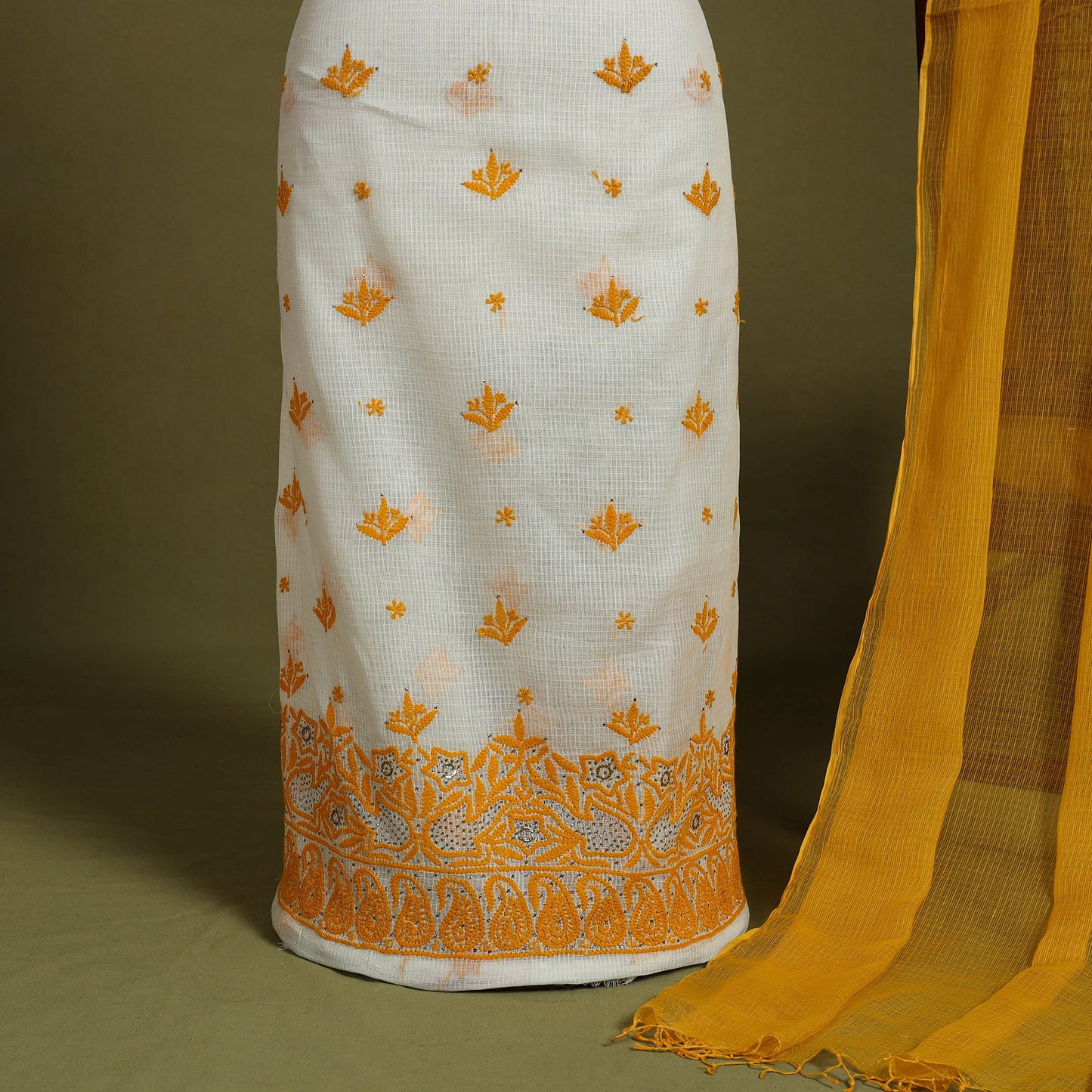 2pc Mukaish Hand Embroidery Kota Doria Chikankari Dress Material