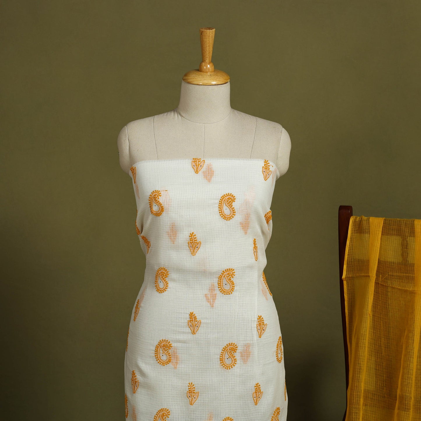 2pc Mukaish Hand Embroidery Kota Doria Chikankari Dress Material