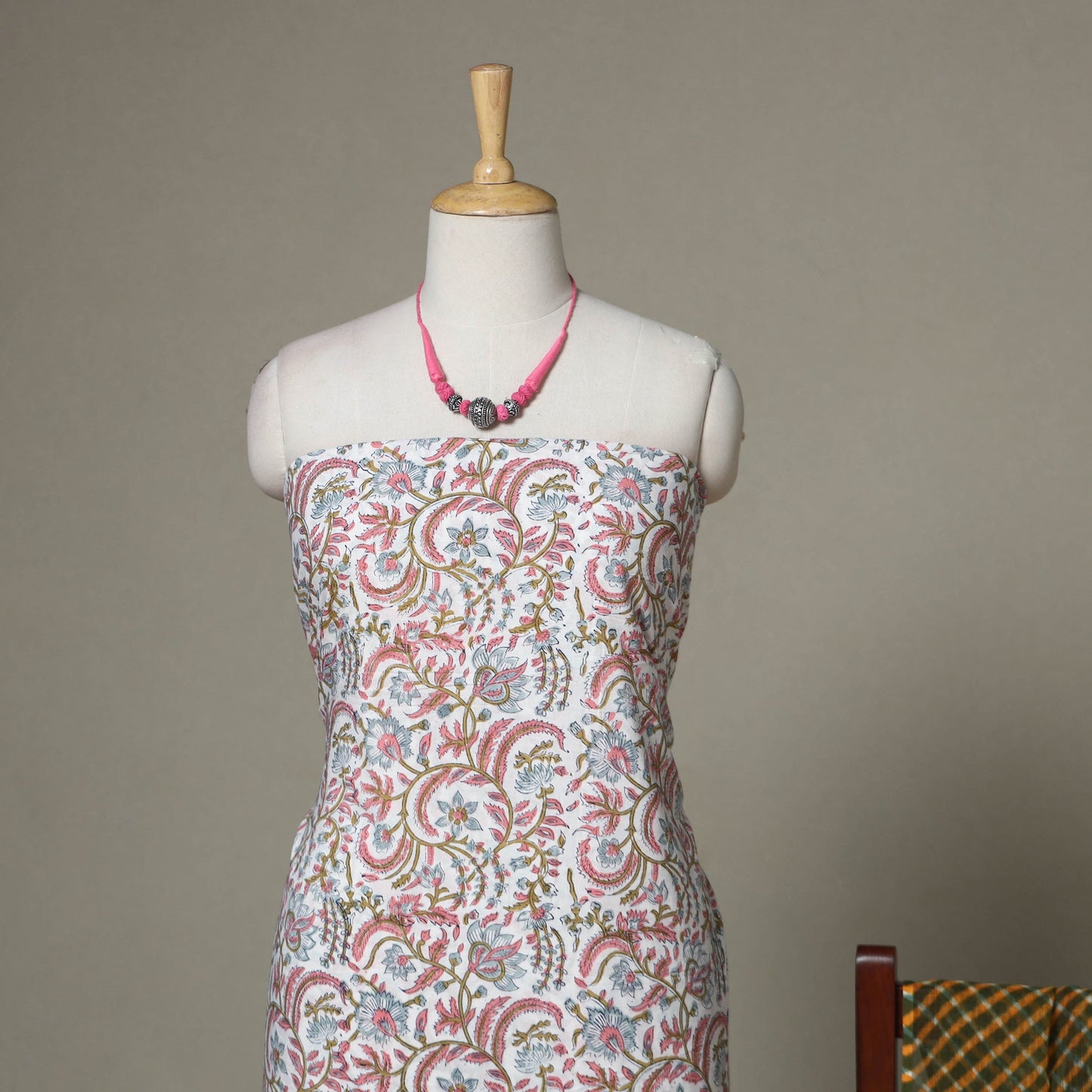 White - 2pc unstitched sanganeri dress material