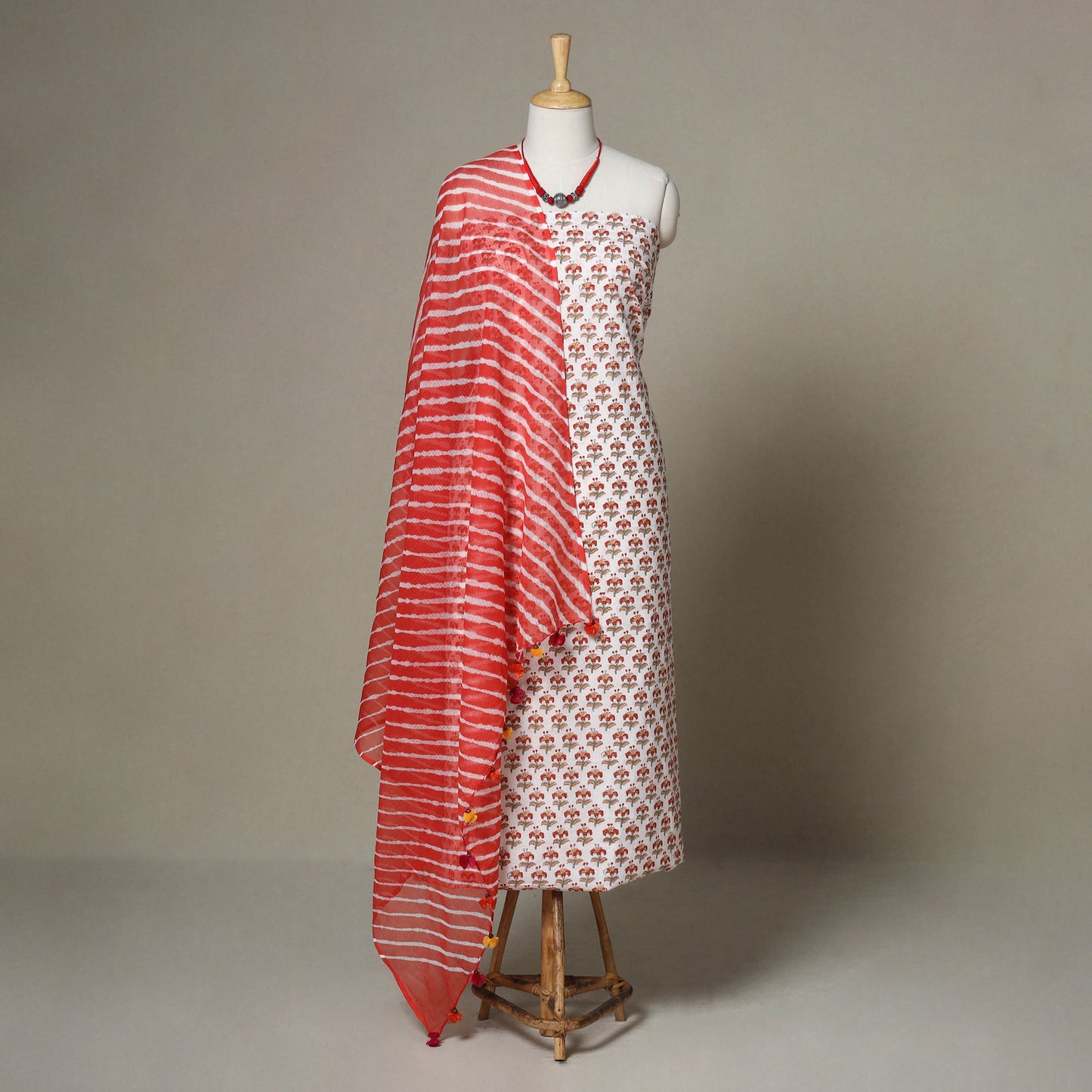 White - 2pc unstitched sanganeri dress material