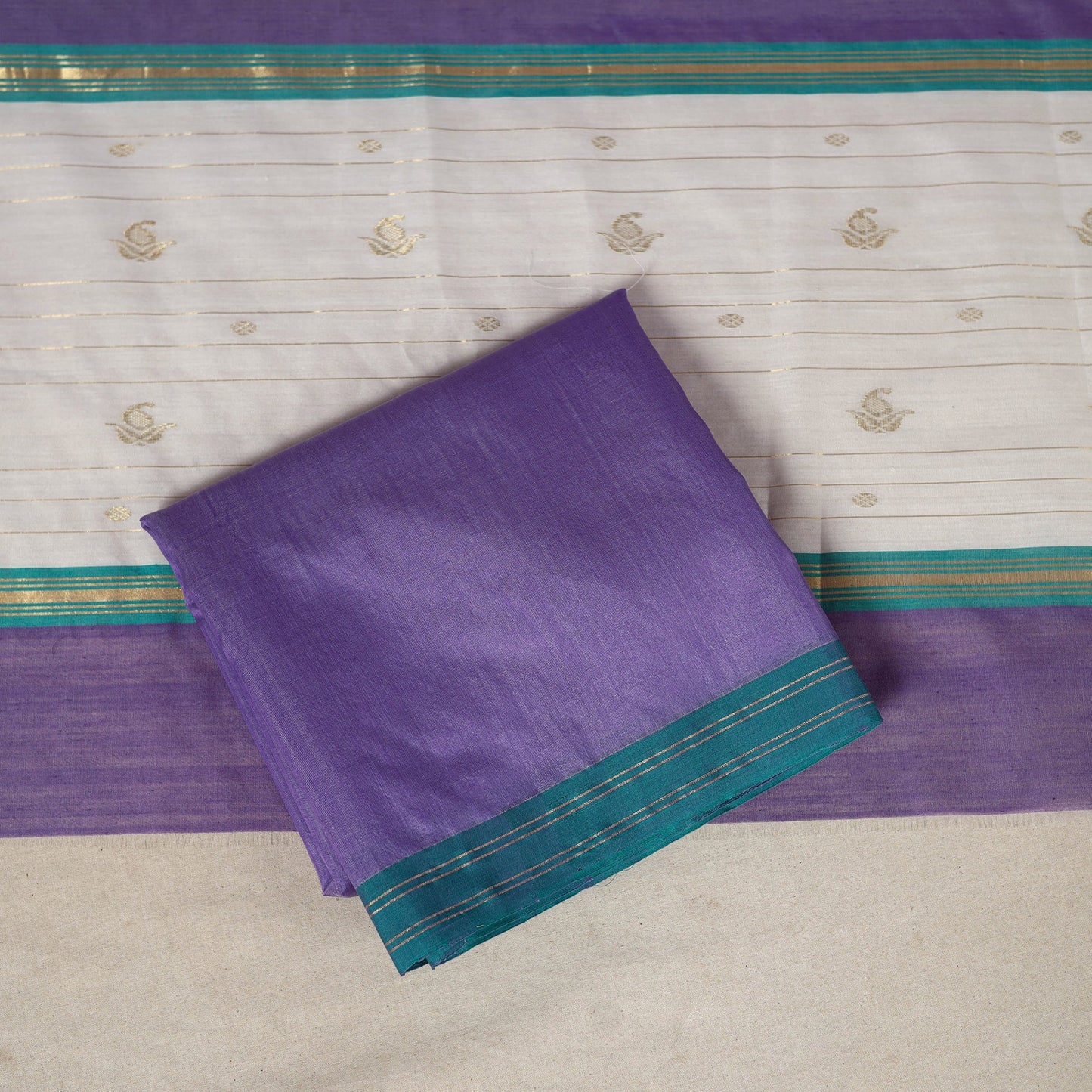 White - 3pc Handloom Nakshi Zari Unstitched Chanderi Silk Dress Material