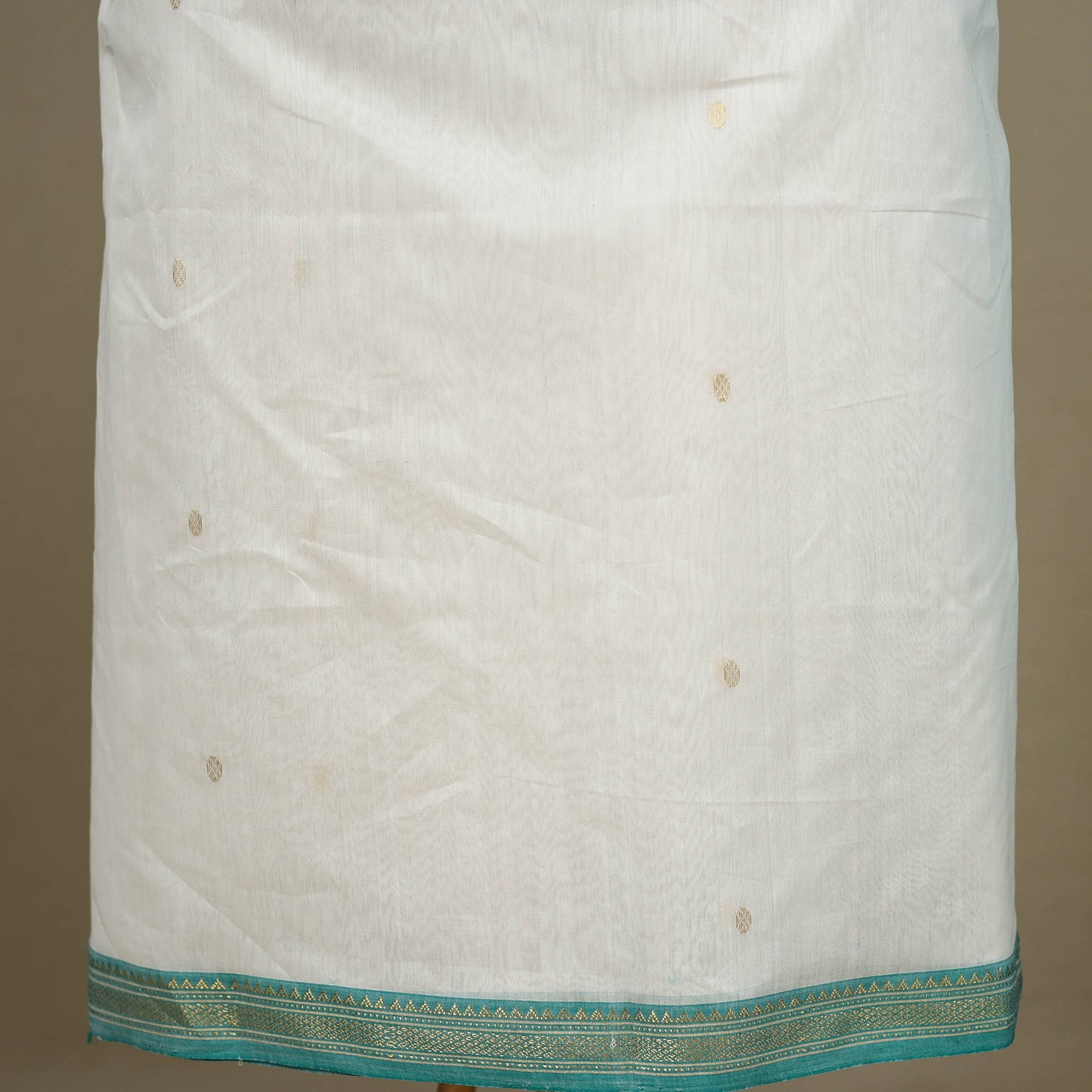 White - 3pc Handloom Zari Buti Unstitched Chanderi Silk Dress Material