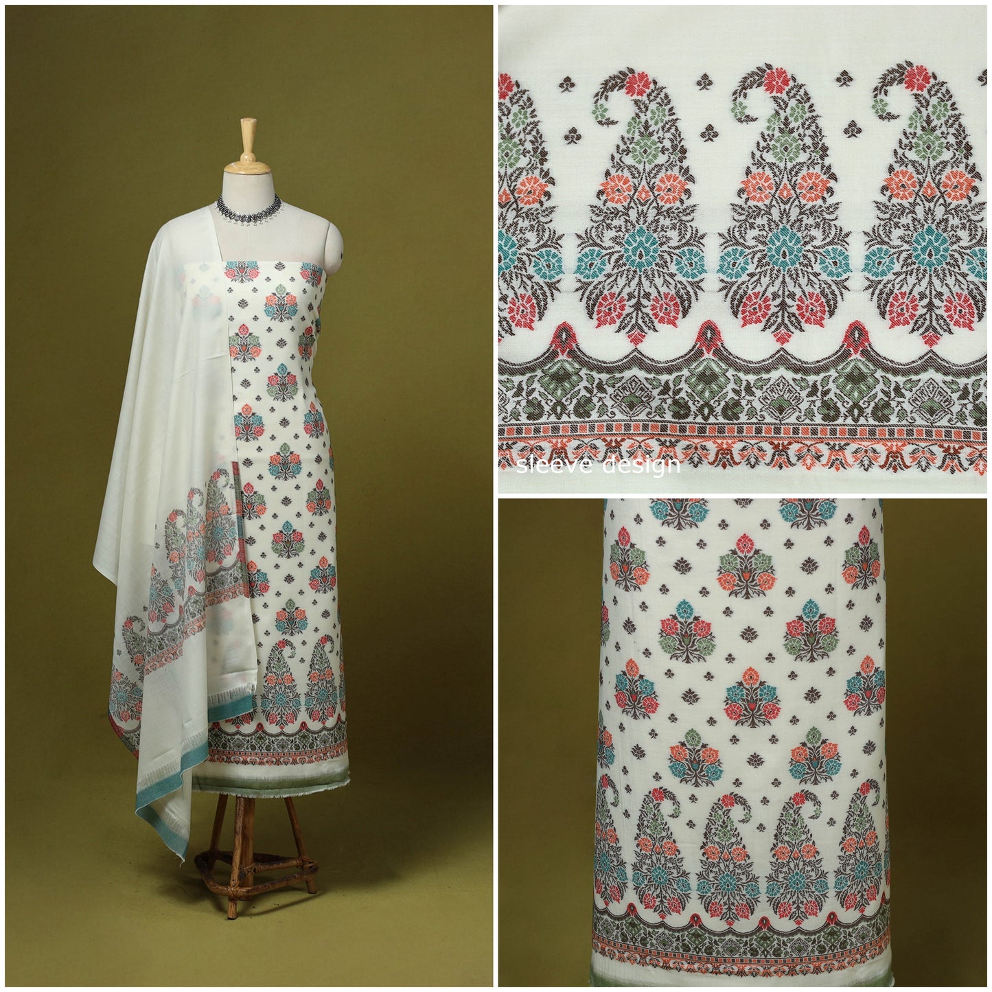 3pc jacquard weave merino wool unstitched dress material 09