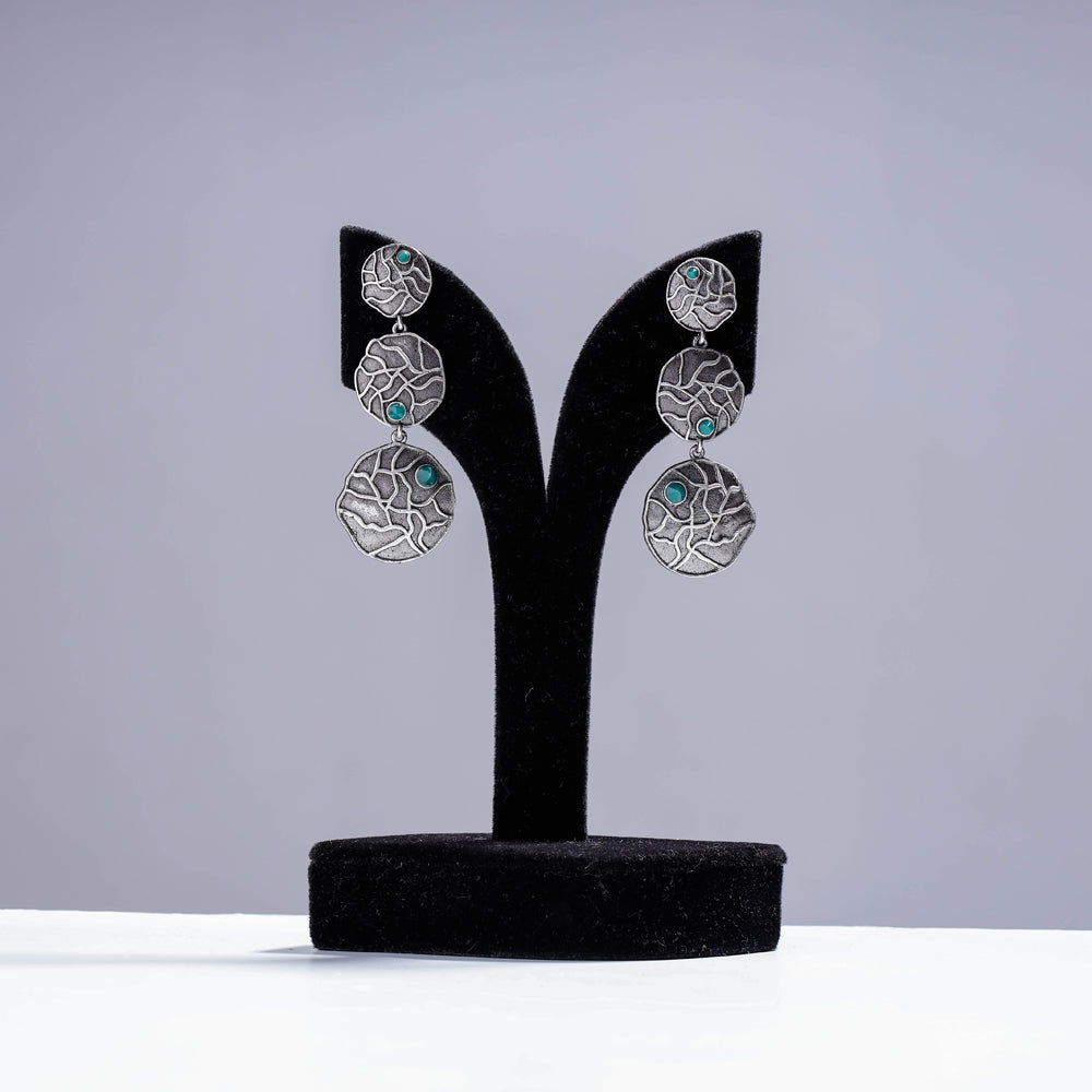 Antique Silver Finish Oxidised Brass Base Earrings