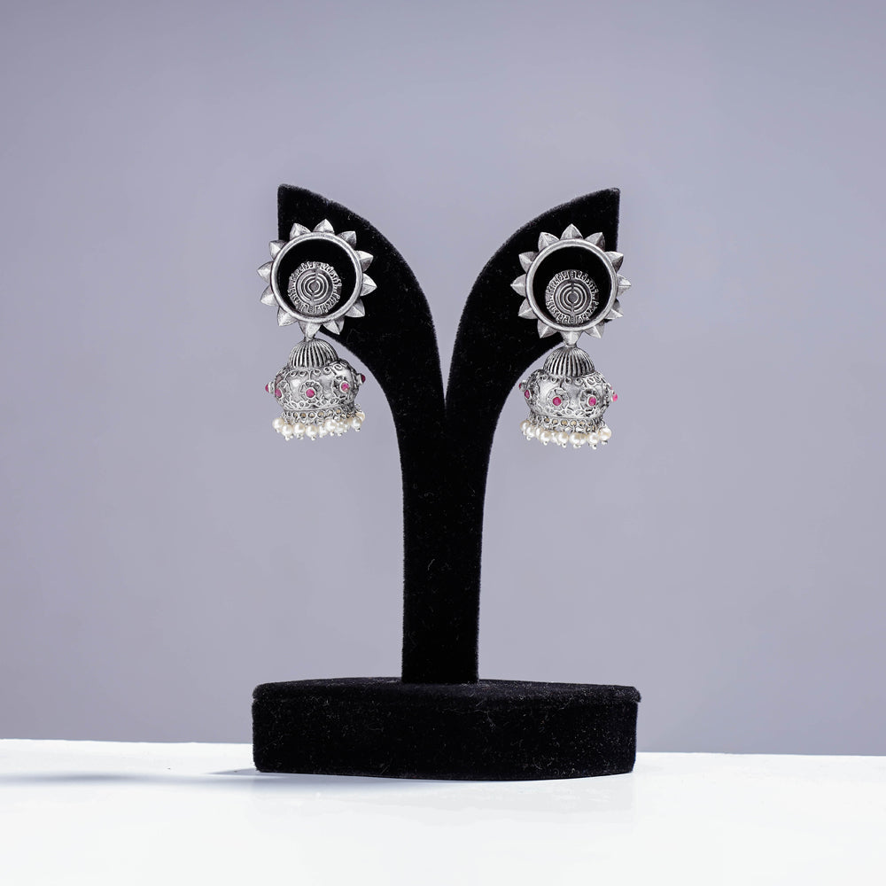 Antique Silver Finish Oxidised Brass Base Jhumki Earrings
