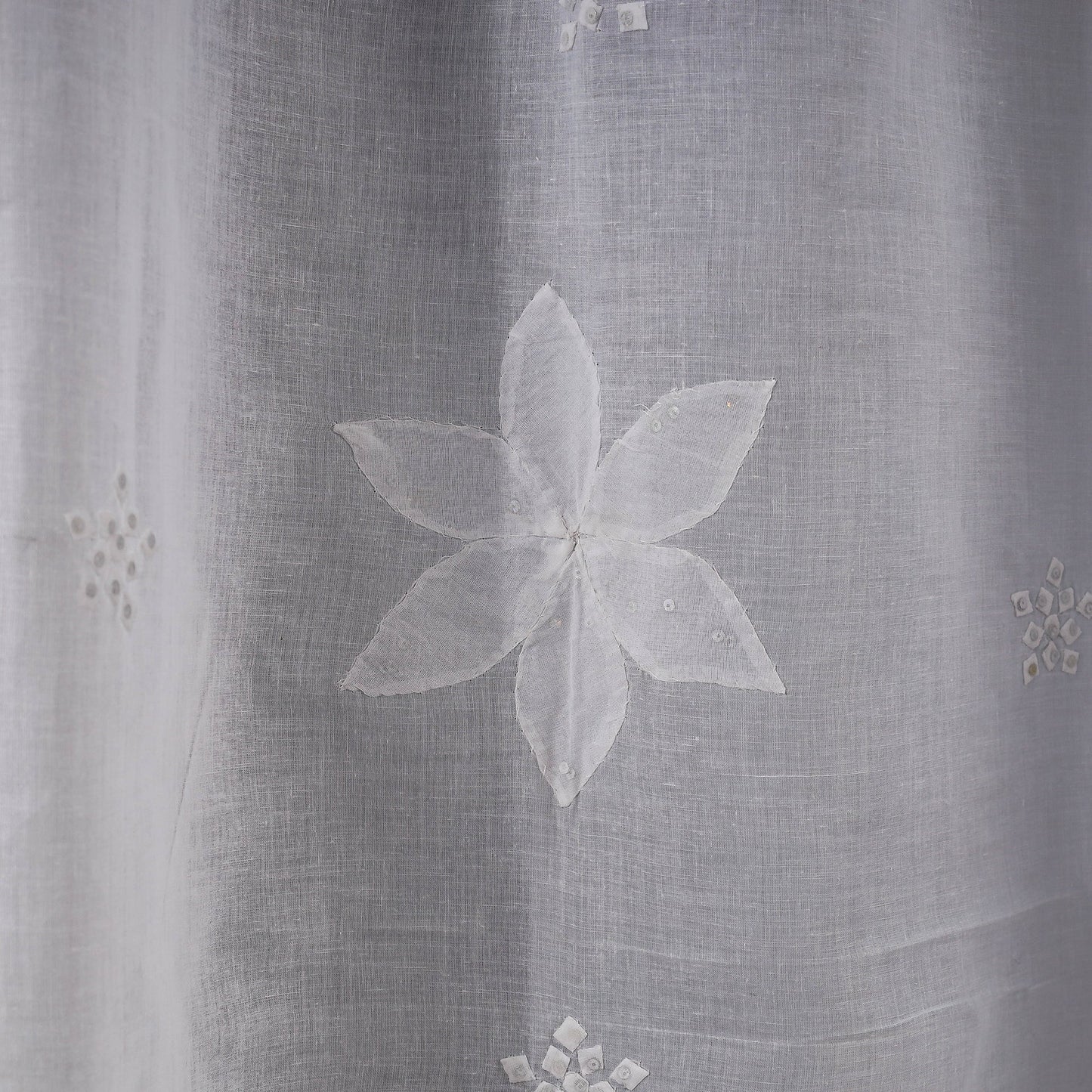 White - applique flower cutwork cotton door curtain