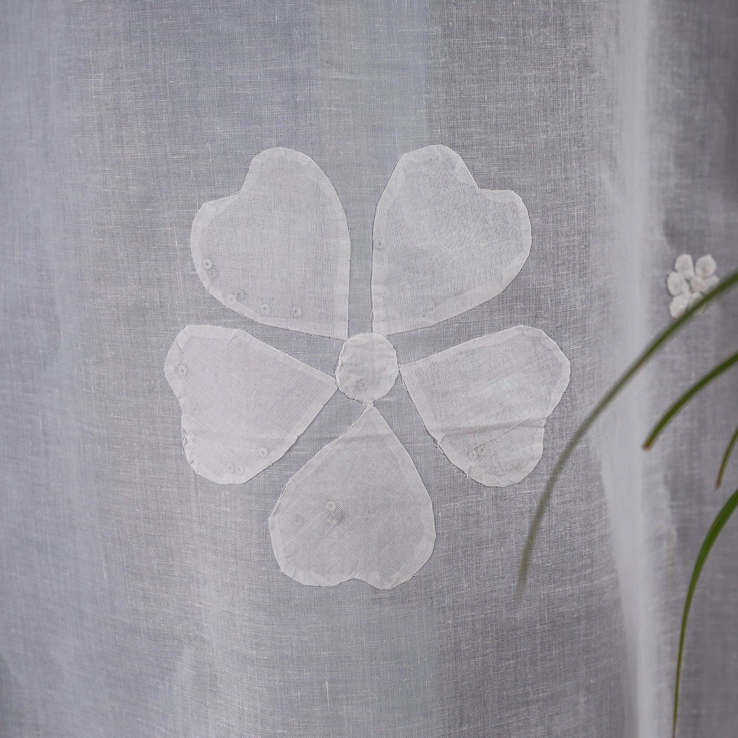 White - applique flower cutwork cotton door curtain