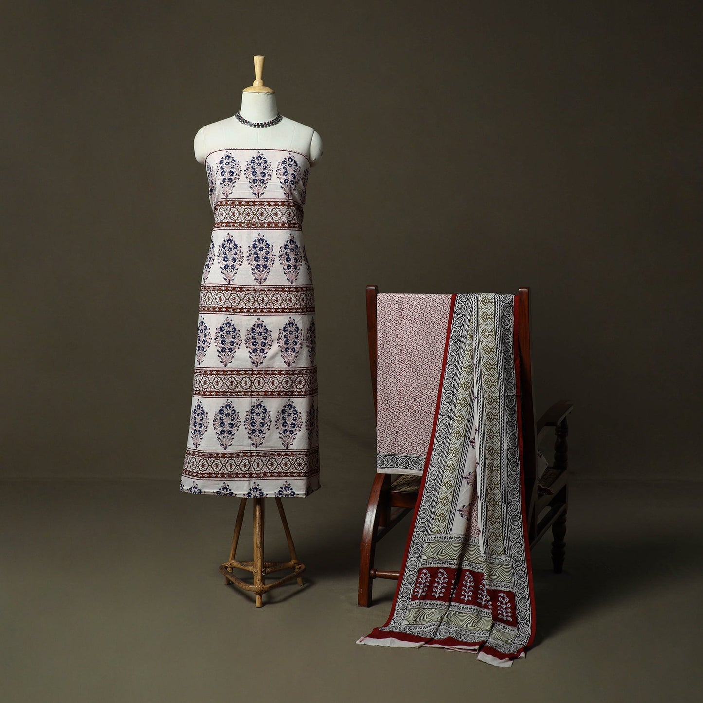 Bagh hand block print natural dyed cotton 3pc unstitched