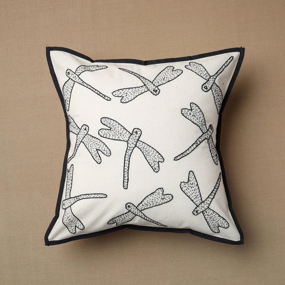 White Bakhiya Tanka Embroidered Cotton Cushion Cover
