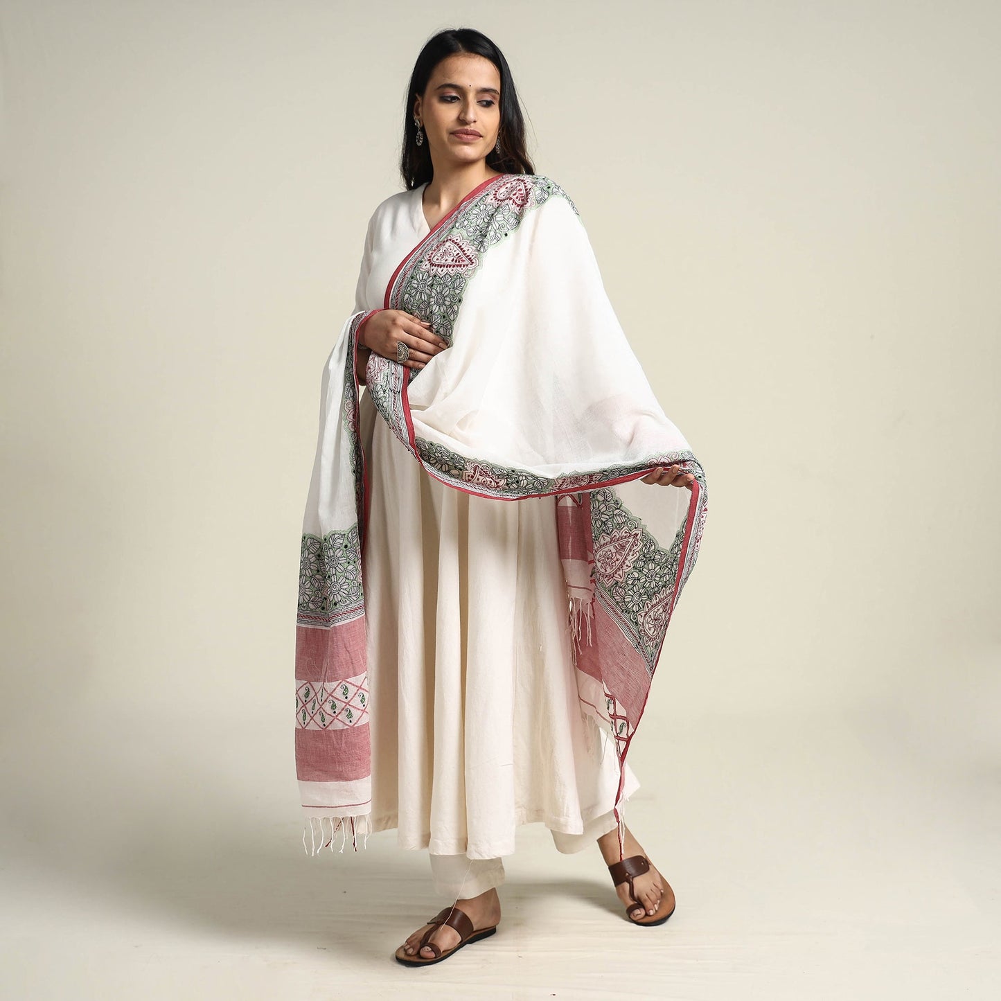 Bengal Kantha Embroidered Cotton Handloom Dupatta