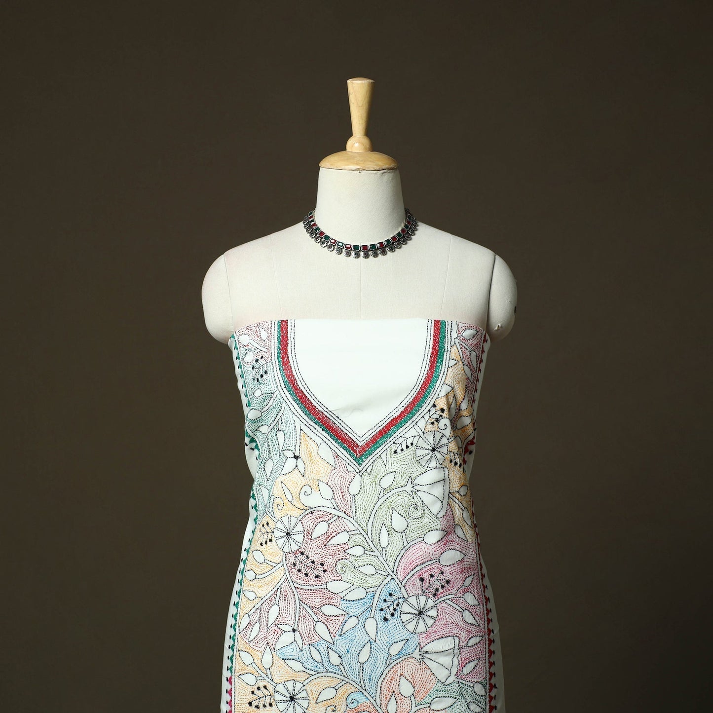 Bengal kantha hand embroidered cotton unstitched kurta