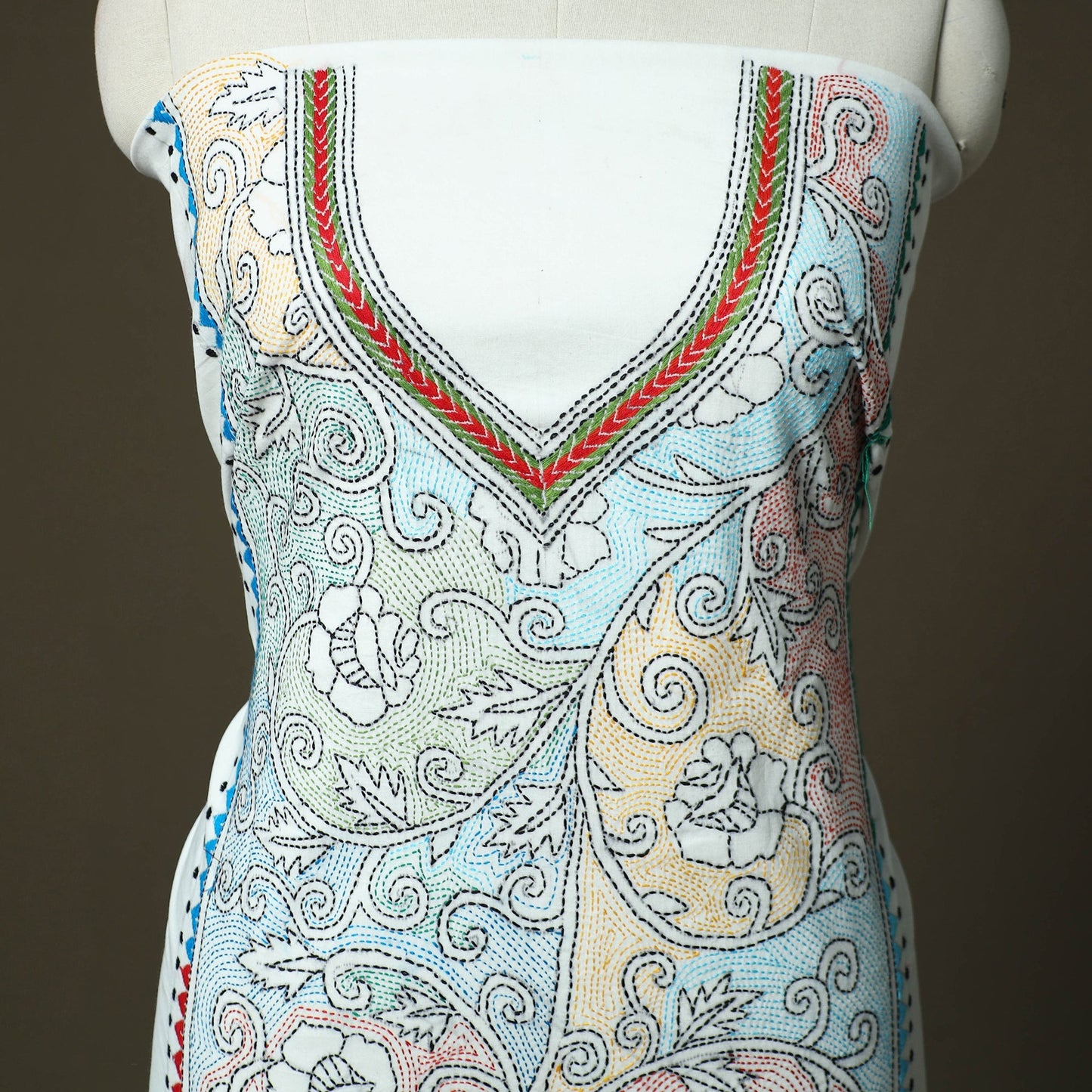 Bengal kantha hand embroidered cotton unstitched kurta