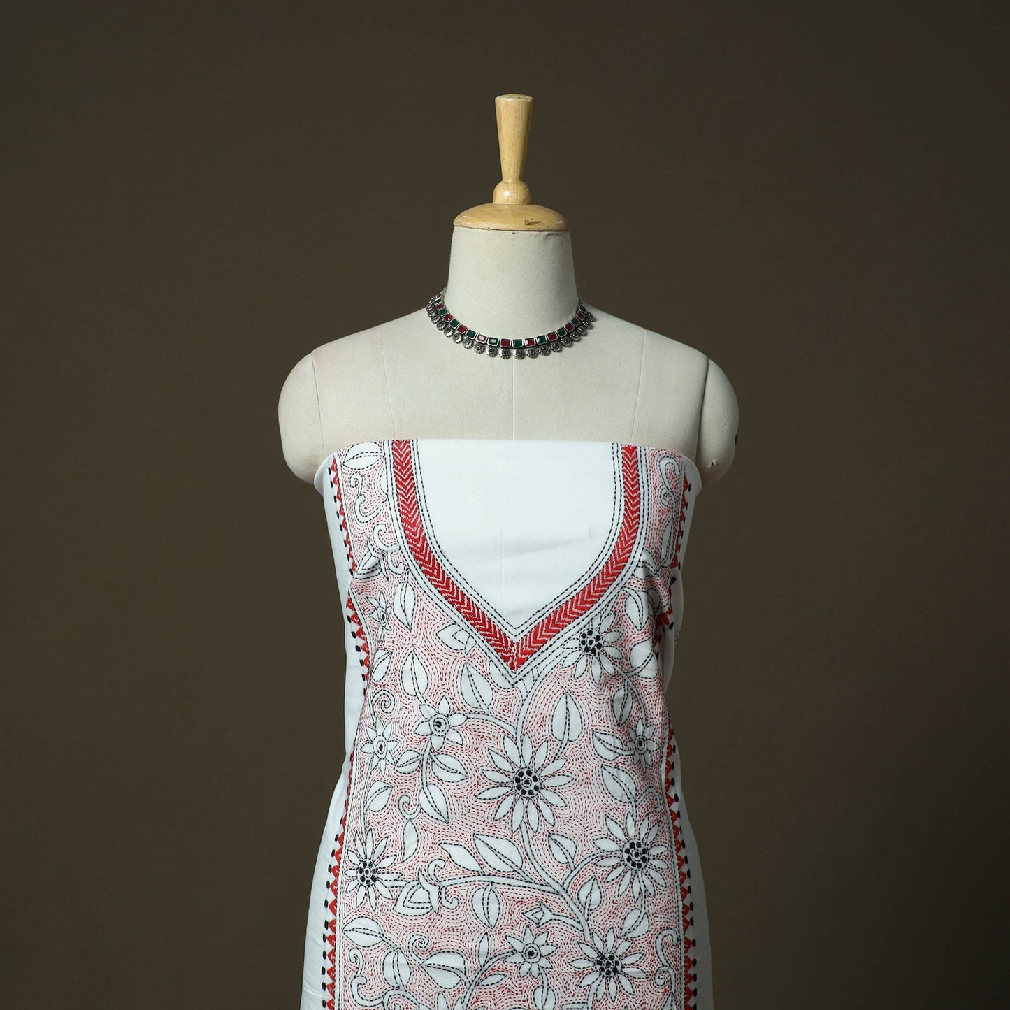 Bengal kantha hand embroidered cotton unstitched kurta