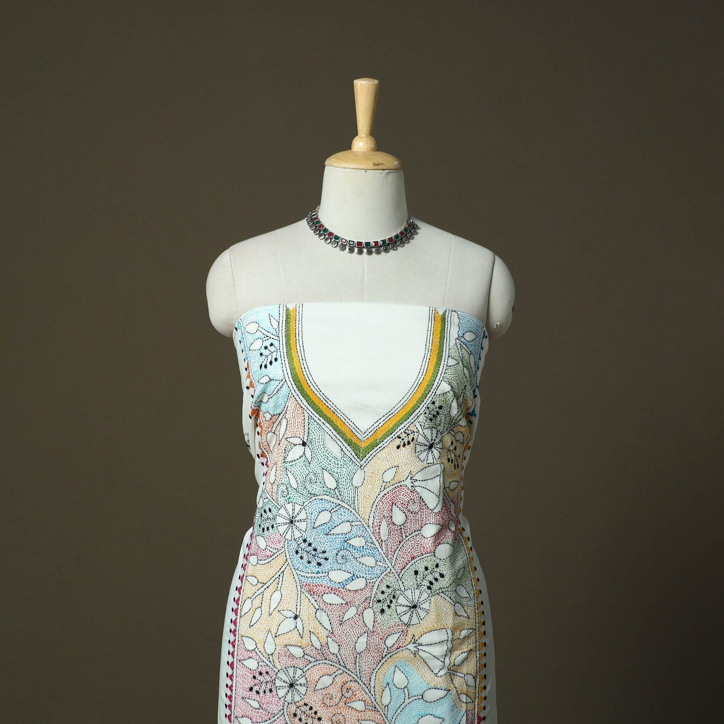 Bengal kantha hand embroidered cotton unstitched kurta