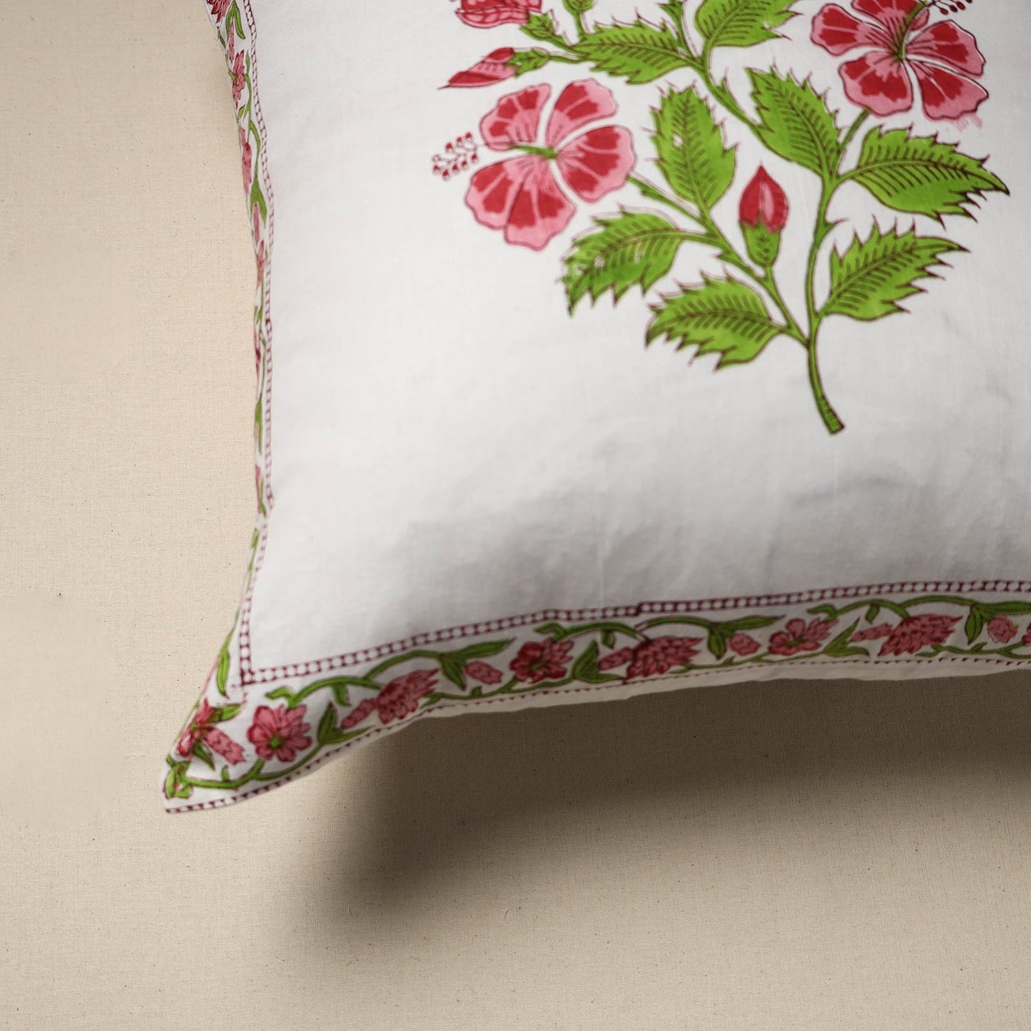 Cotton sanganeri cushion cover (16 x 16 in) 10 - handcrafted