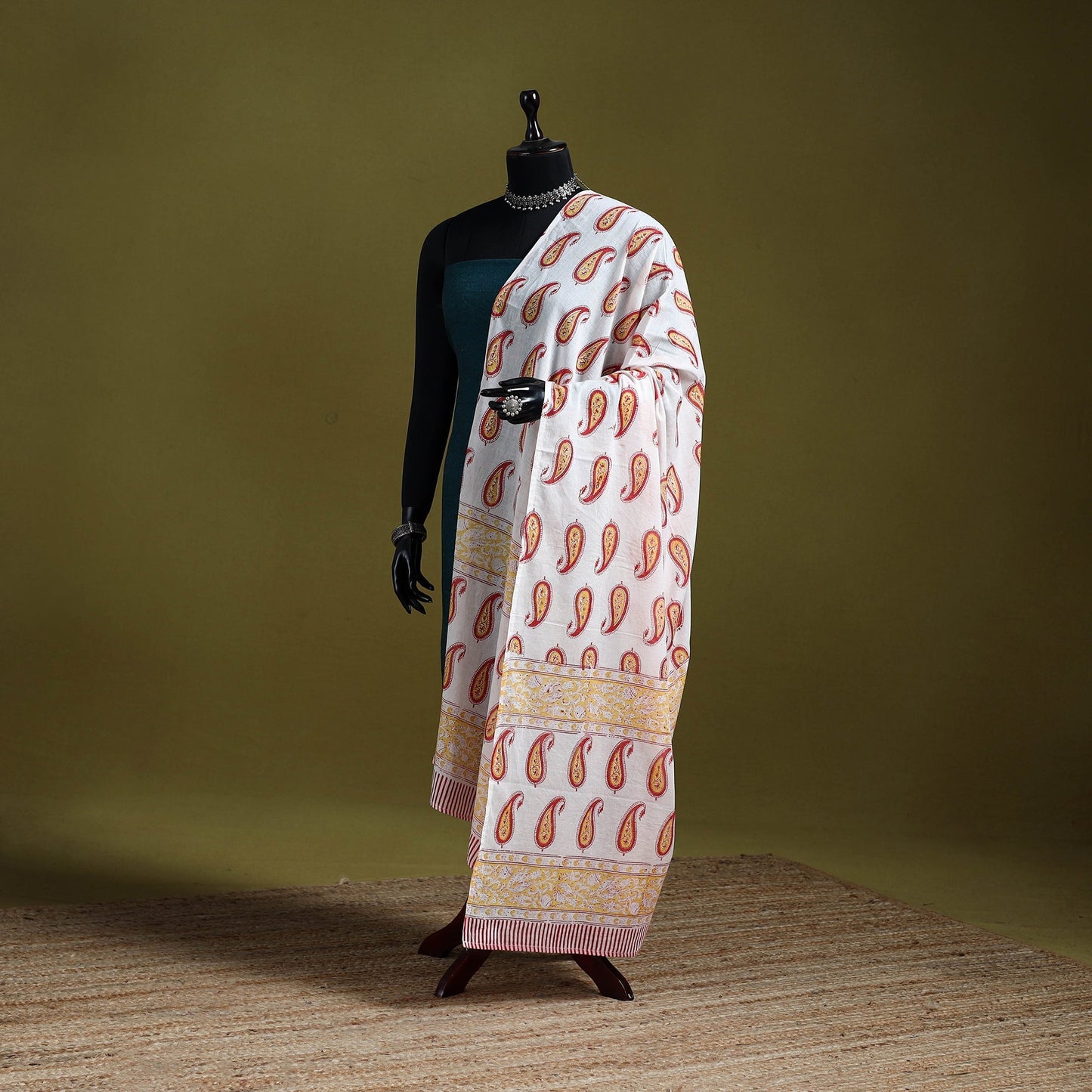 Cotton sanganeri floral dupatta 48 - handcrafted