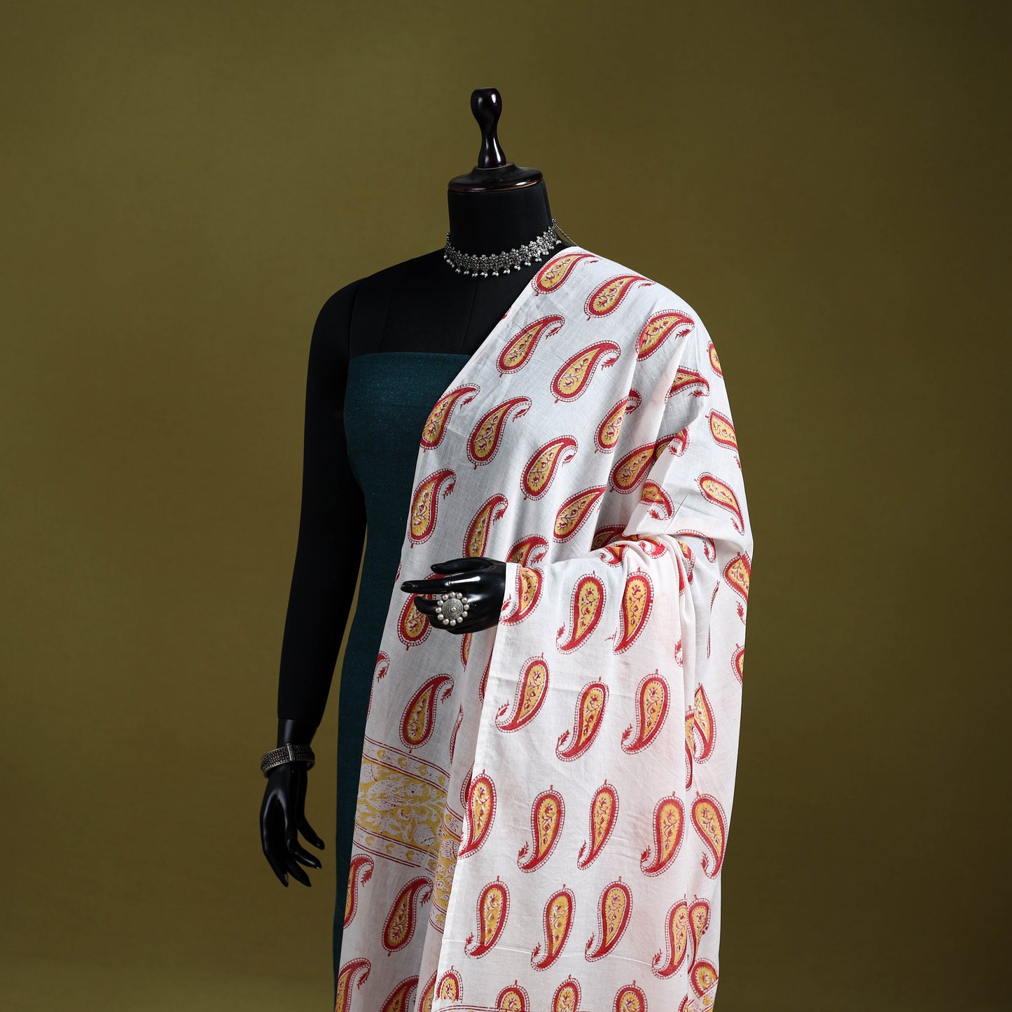 Cotton sanganeri floral dupatta 48 - handcrafted