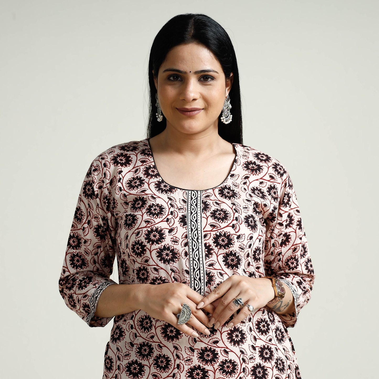 Block Print Cotton Straight Bagh Kurta for Women