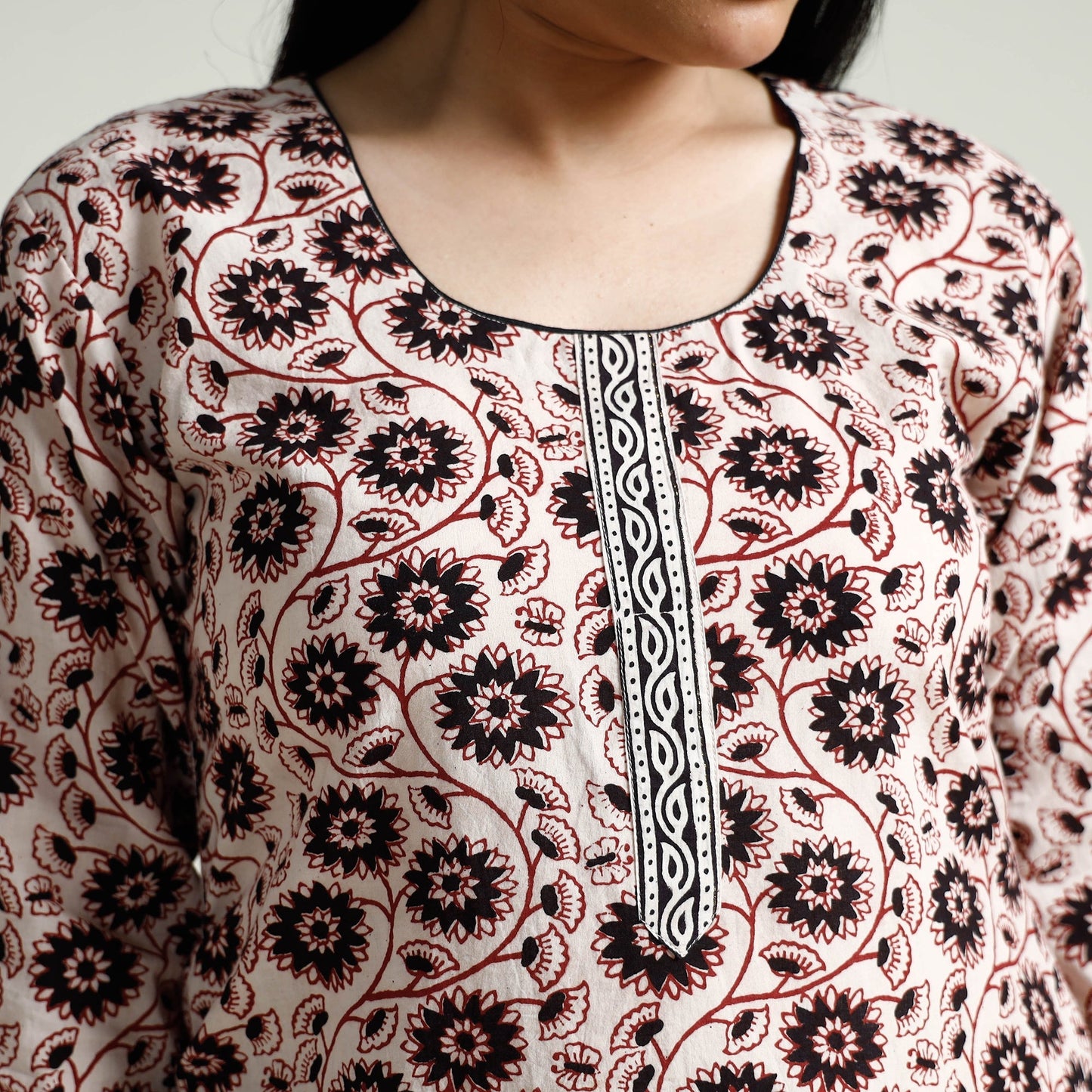 Block Print Cotton Straight Bagh Kurta for Women