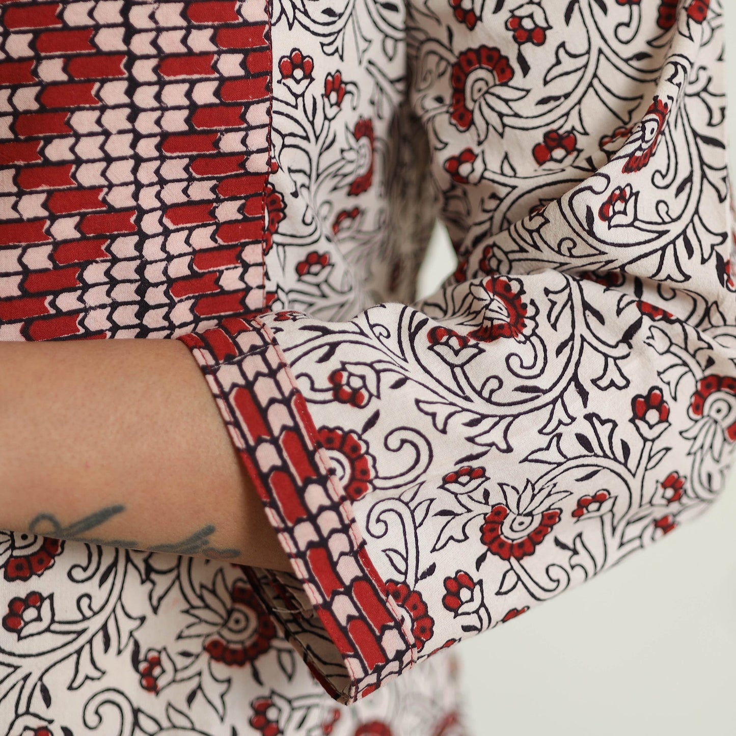 White Block Print Cotton Straight Bagh Kurta for Women