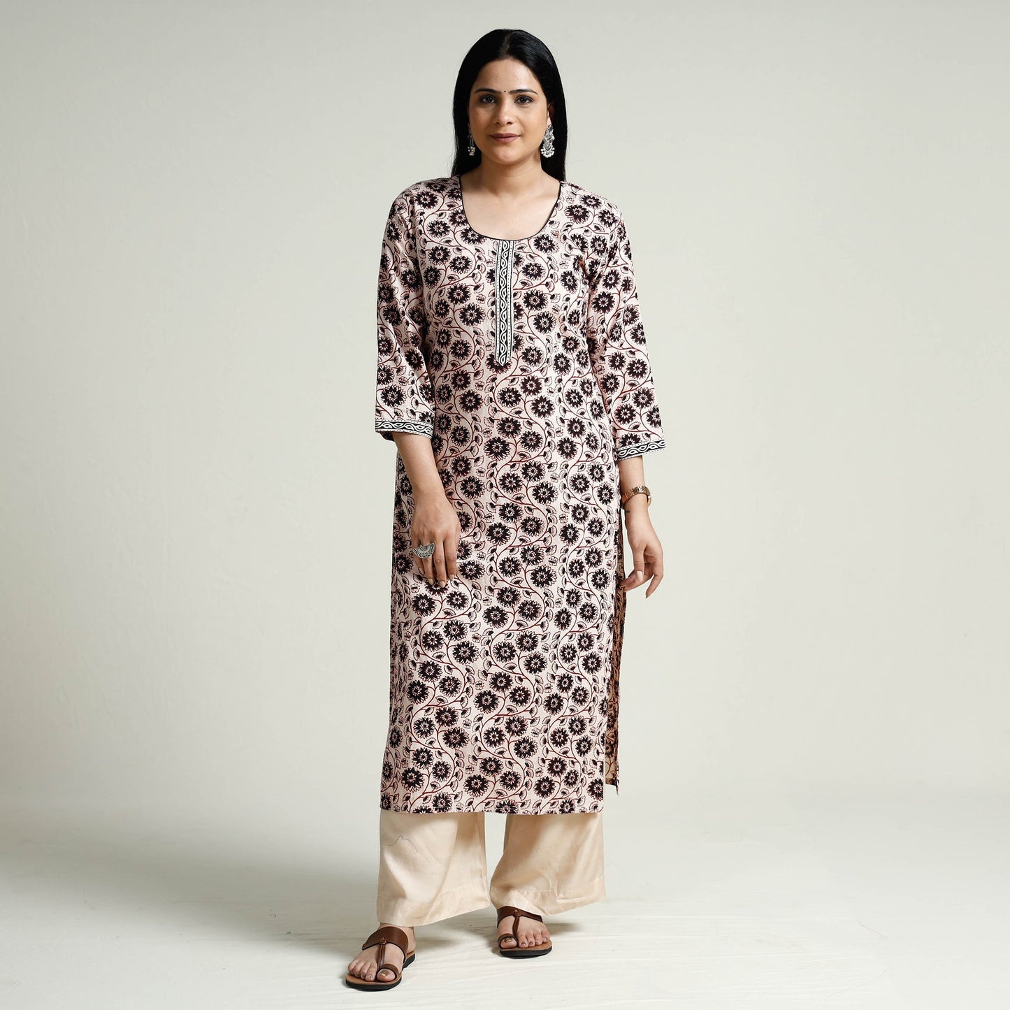 Block Print Cotton Straight Bagh Kurta for Women
