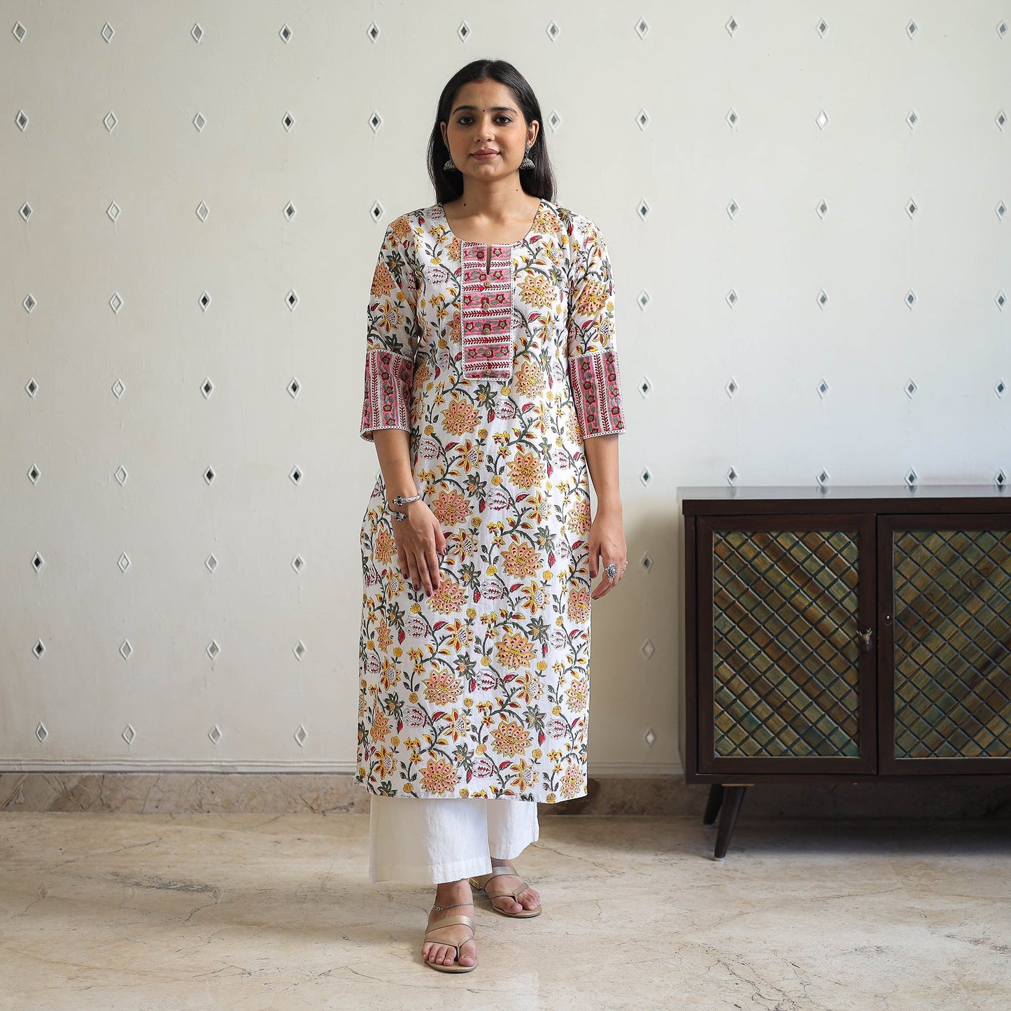 White Sanganeri Print Kurta for Women