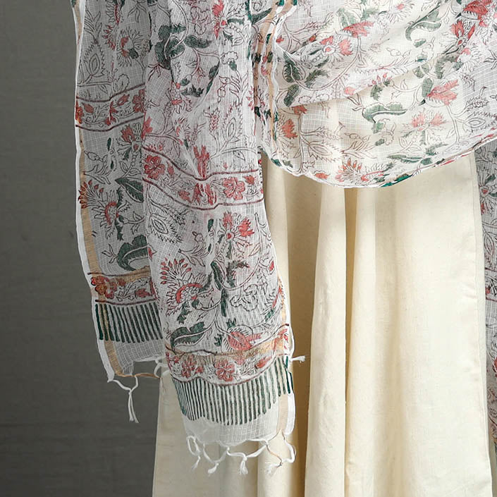 Buy Block Printed Kota Doria Cotton Sanganeri Dupatta