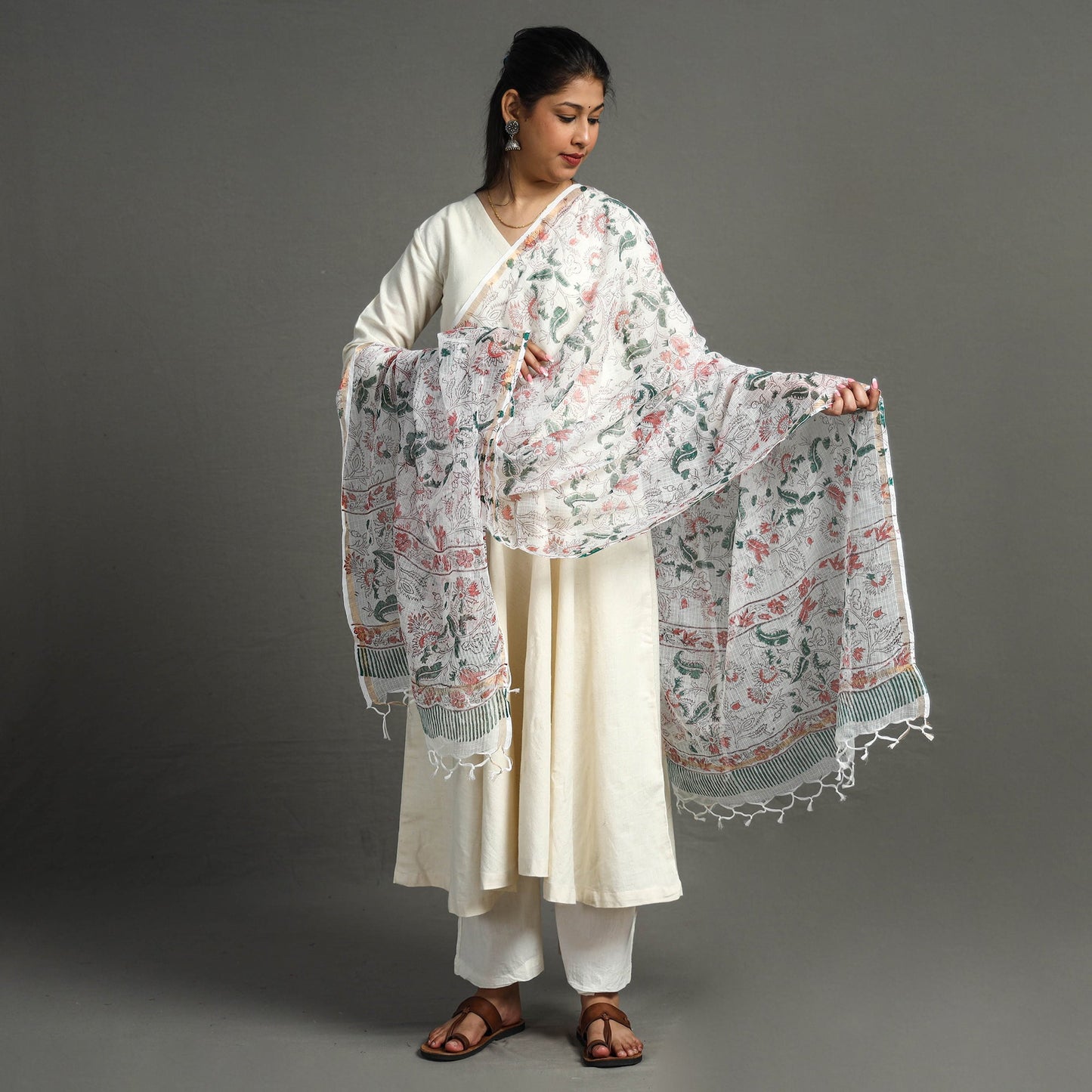 Buy Block Printed Kota Doria Cotton Sanganeri Dupatta