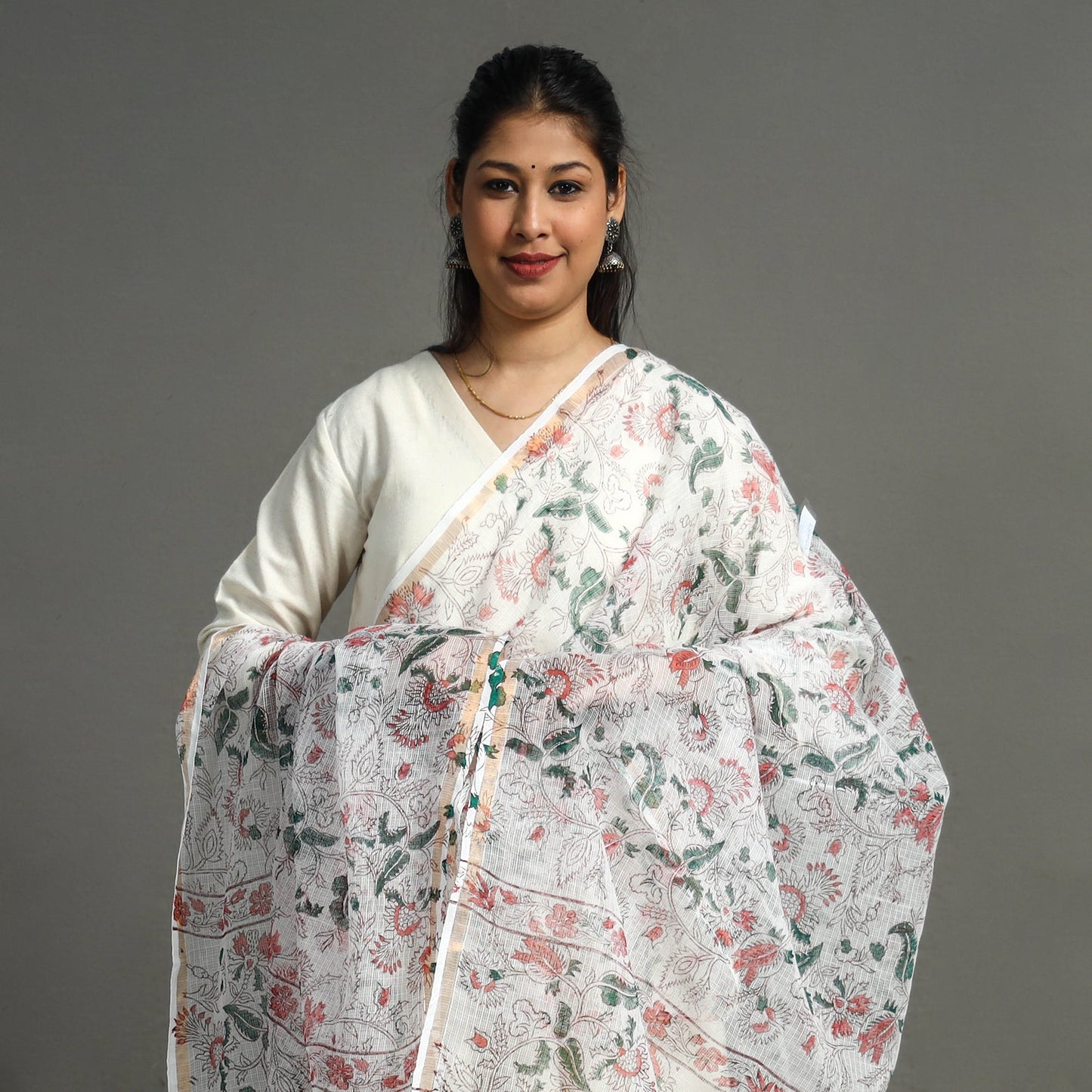 Buy Block Printed Kota Doria Cotton Sanganeri Dupatta