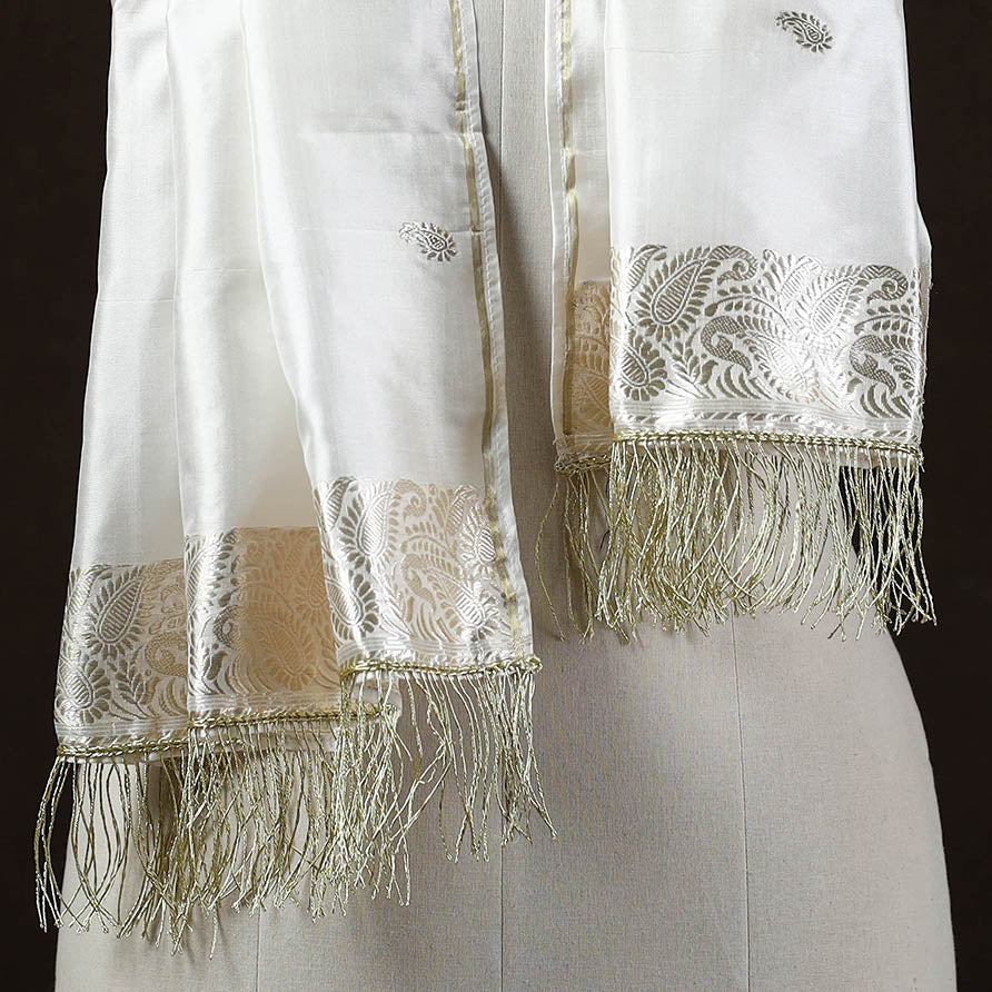 White - brocade handloom pure silk banarasi stole