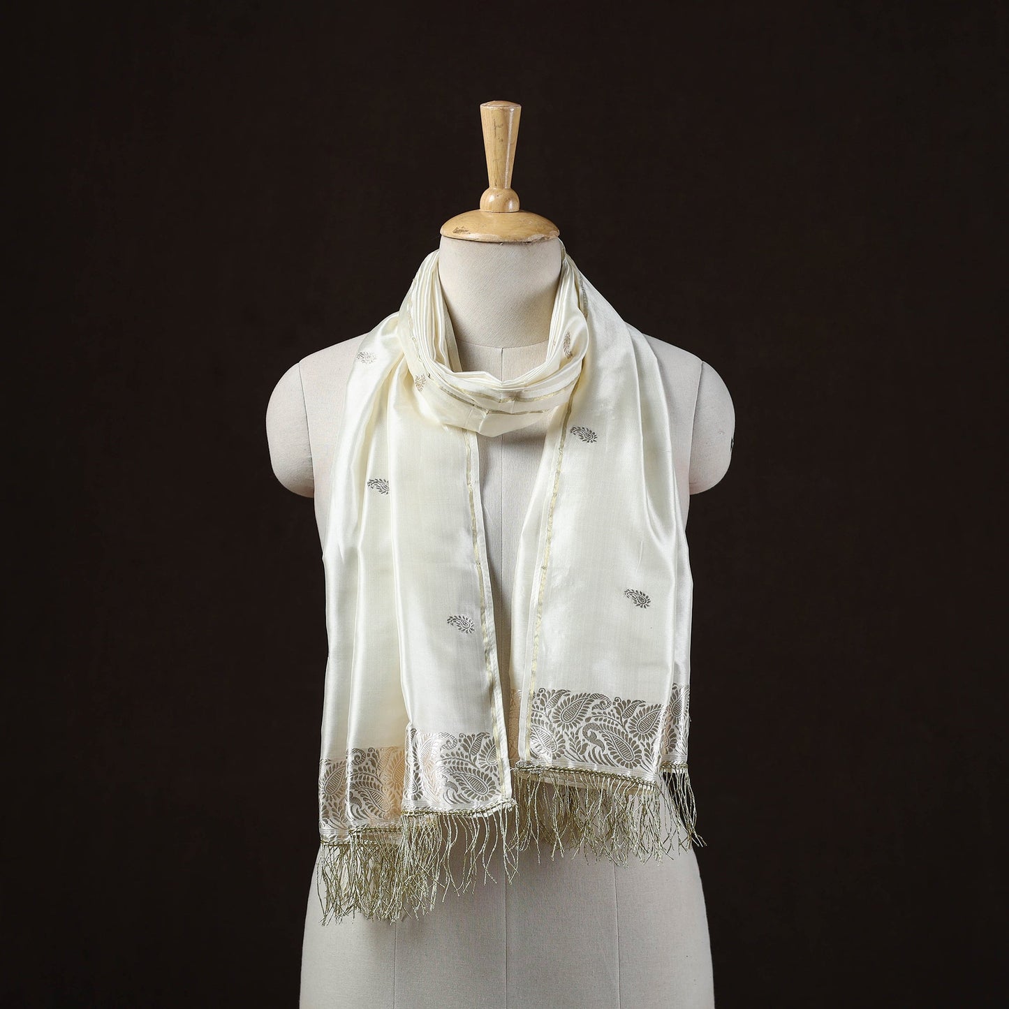 White - brocade handloom pure silk banarasi stole