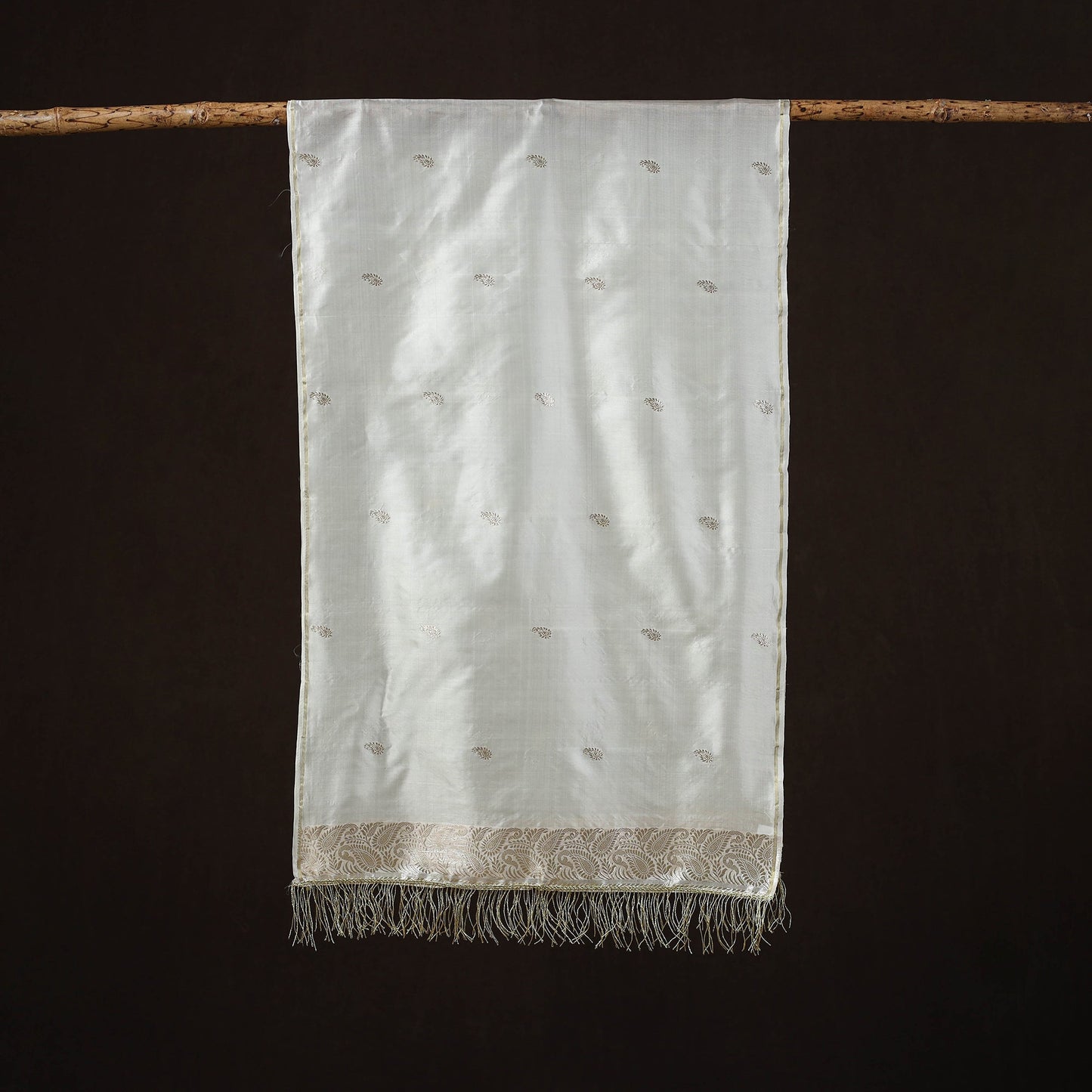 White - brocade handloom pure silk banarasi stole