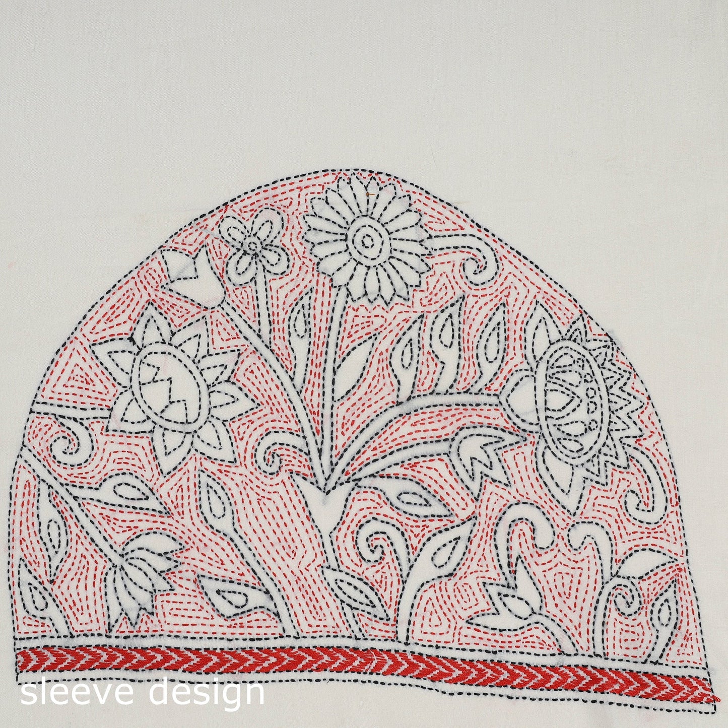 White Cotton Bengal Kantha Stitch Blouse Piece