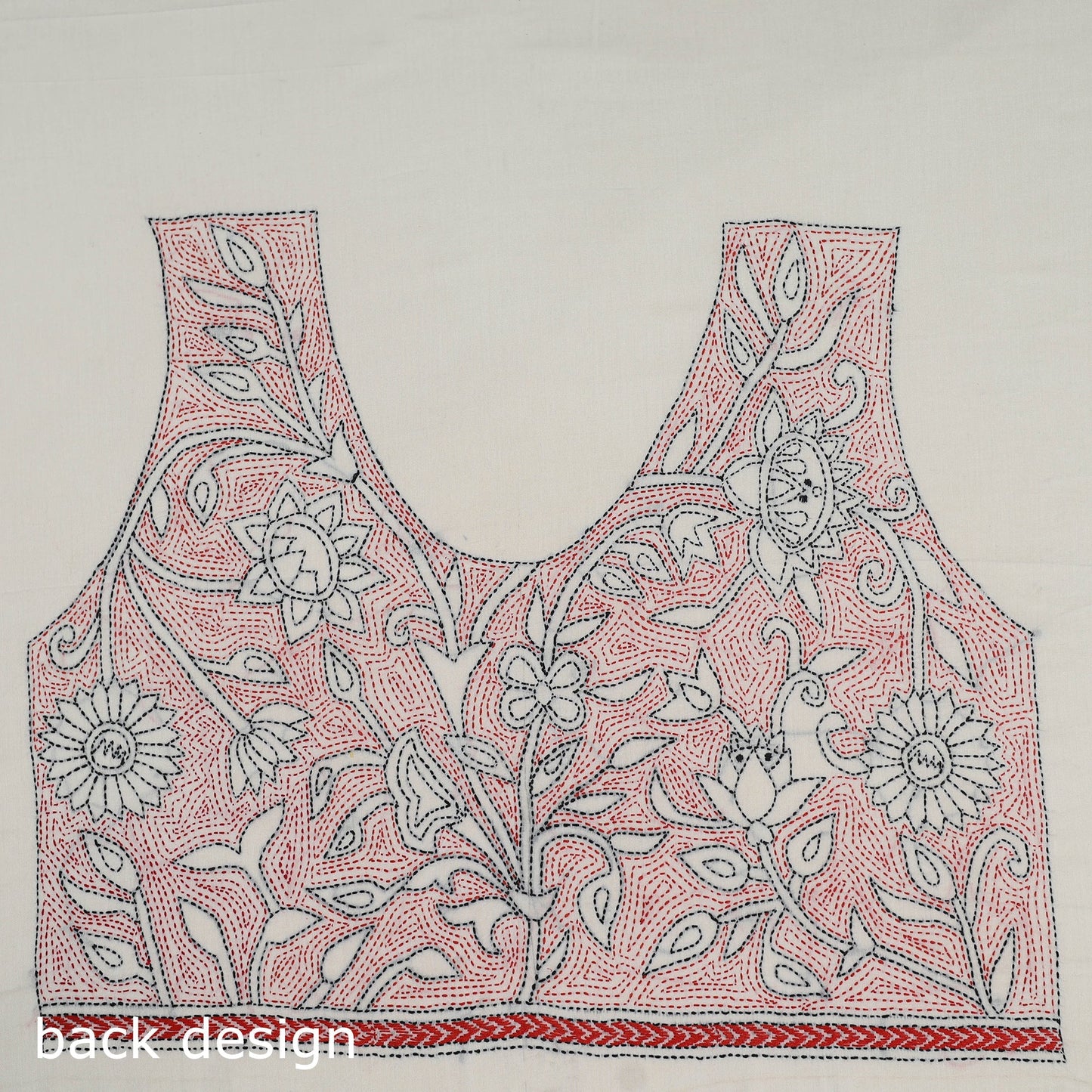 White Cotton Bengal Kantha Stitch Blouse Piece