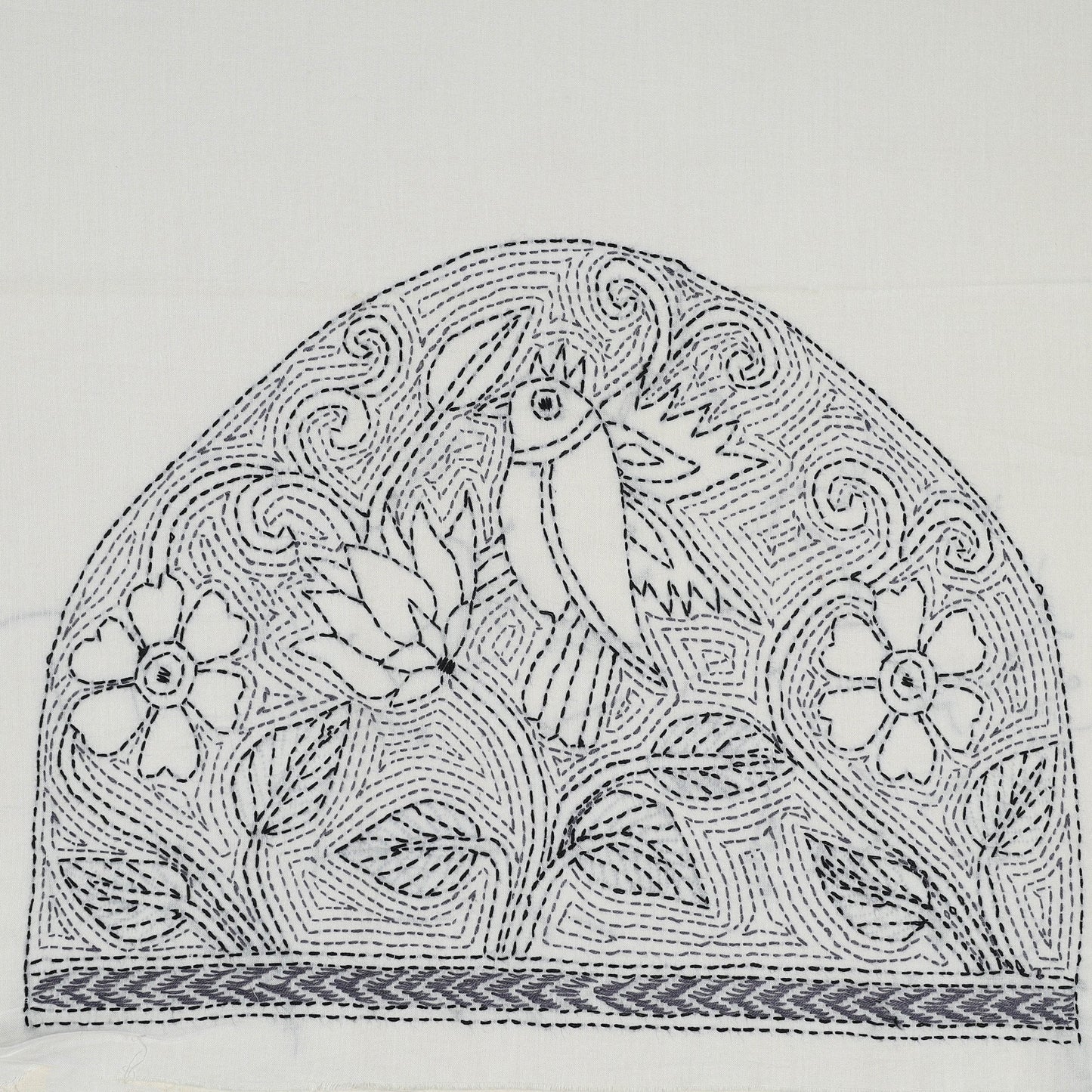 White Cotton Bengal Kantha Stitch Blouse Piece