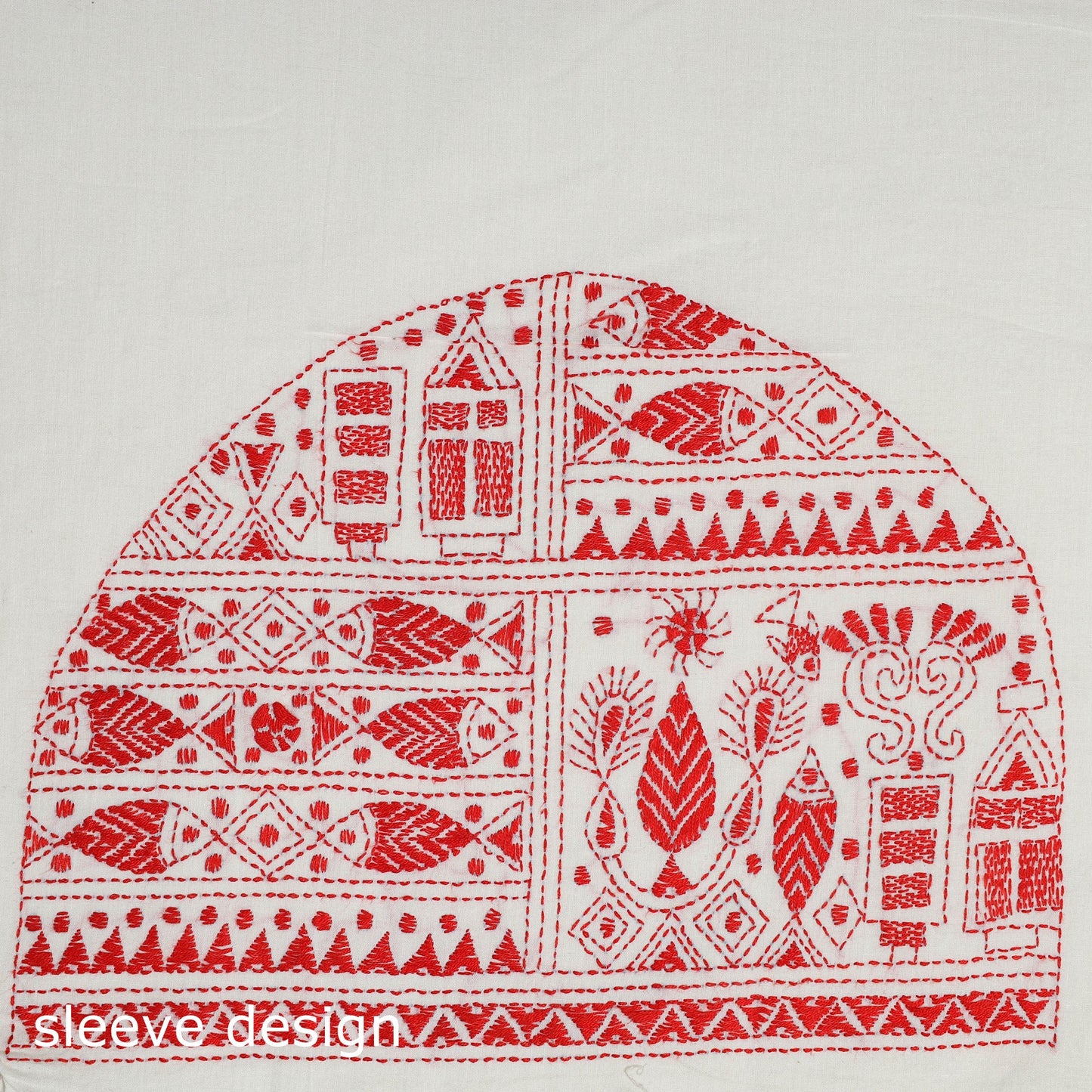 White Cotton Bengal Kantha Stitch Blouse Piece
