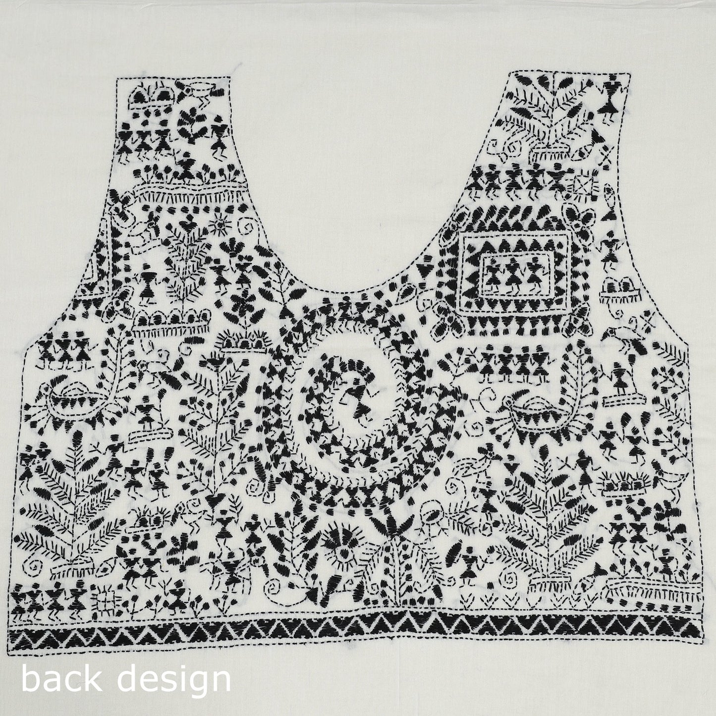 White Cotton Bengal Kantha Stitch Blouse Piece