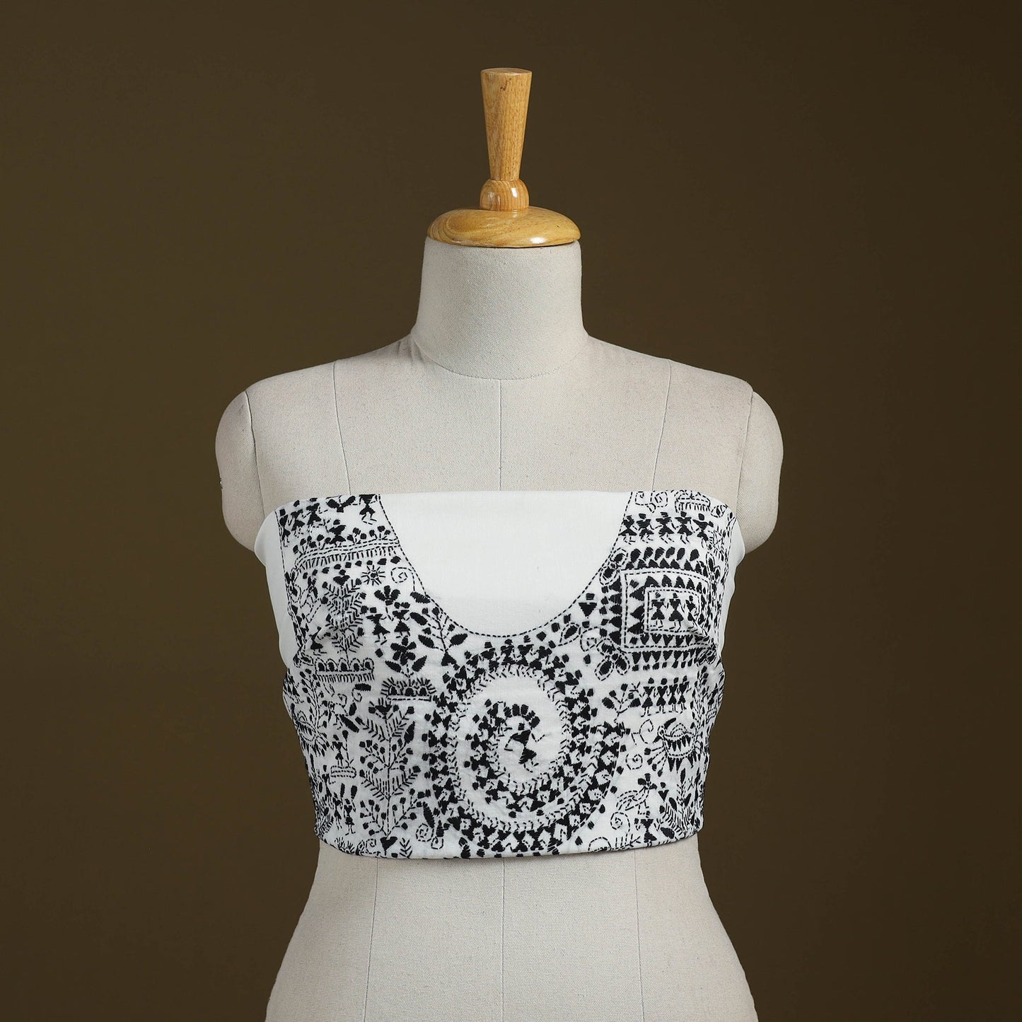 White Cotton Bengal Kantha Stitch Blouse Piece