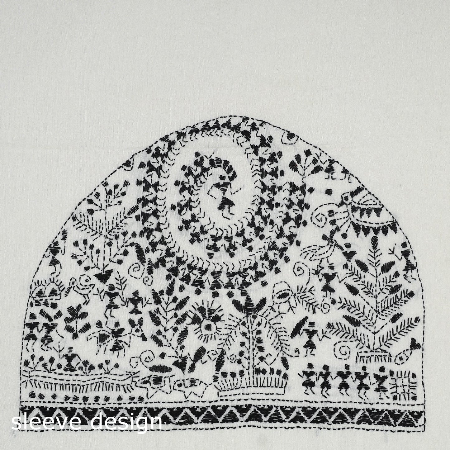 White Cotton Bengal Kantha Stitch Blouse Piece