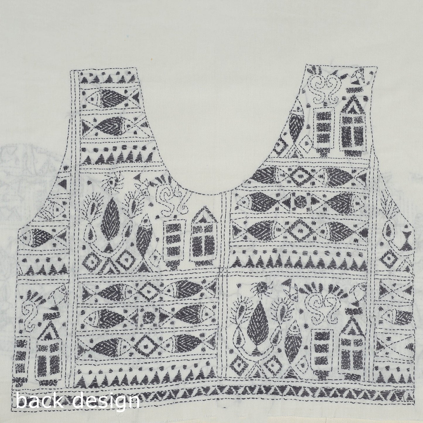 White Cotton Bengal Kantha Stitch Blouse Piece