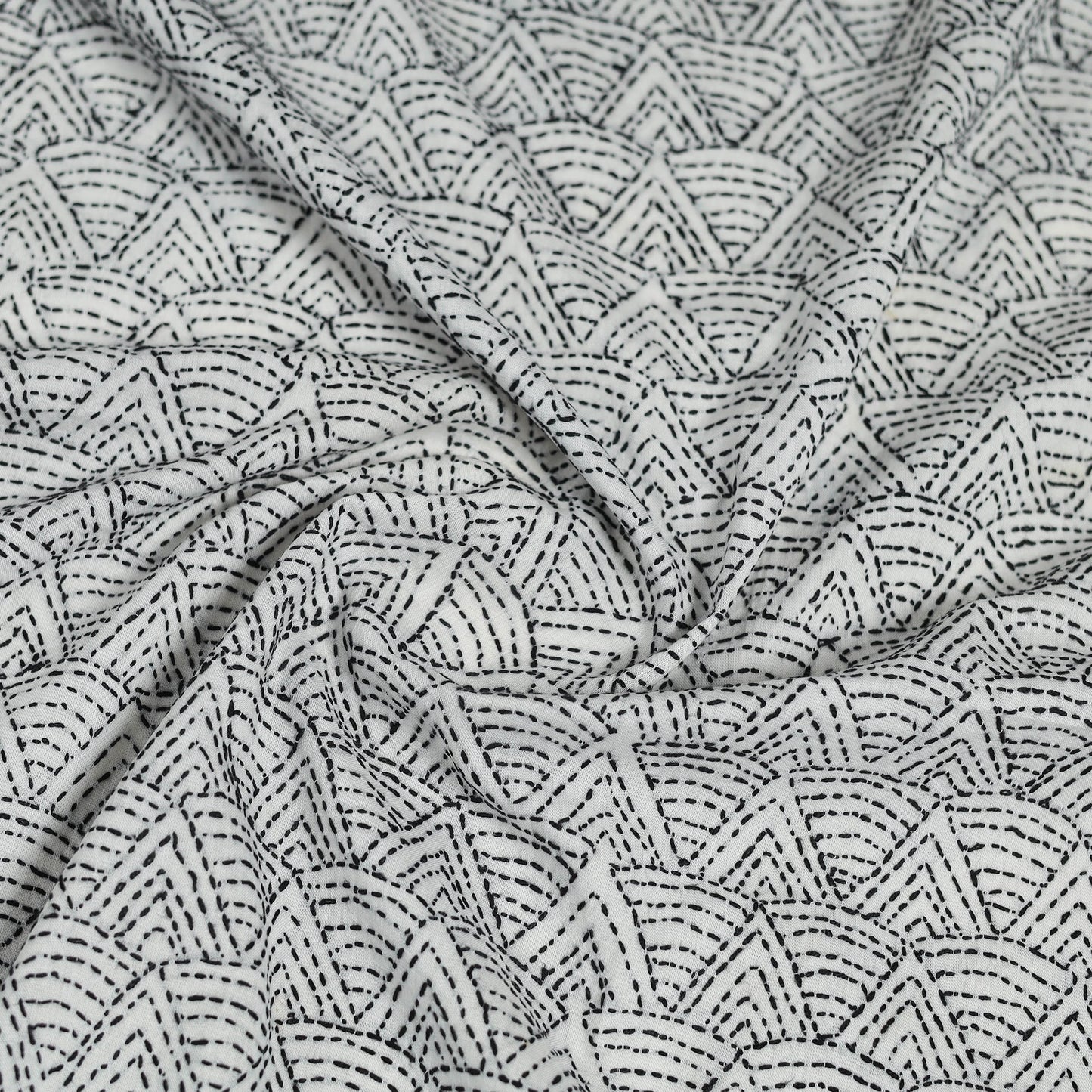 White Cotton Bengal Kantha Stitch Blouse Piece